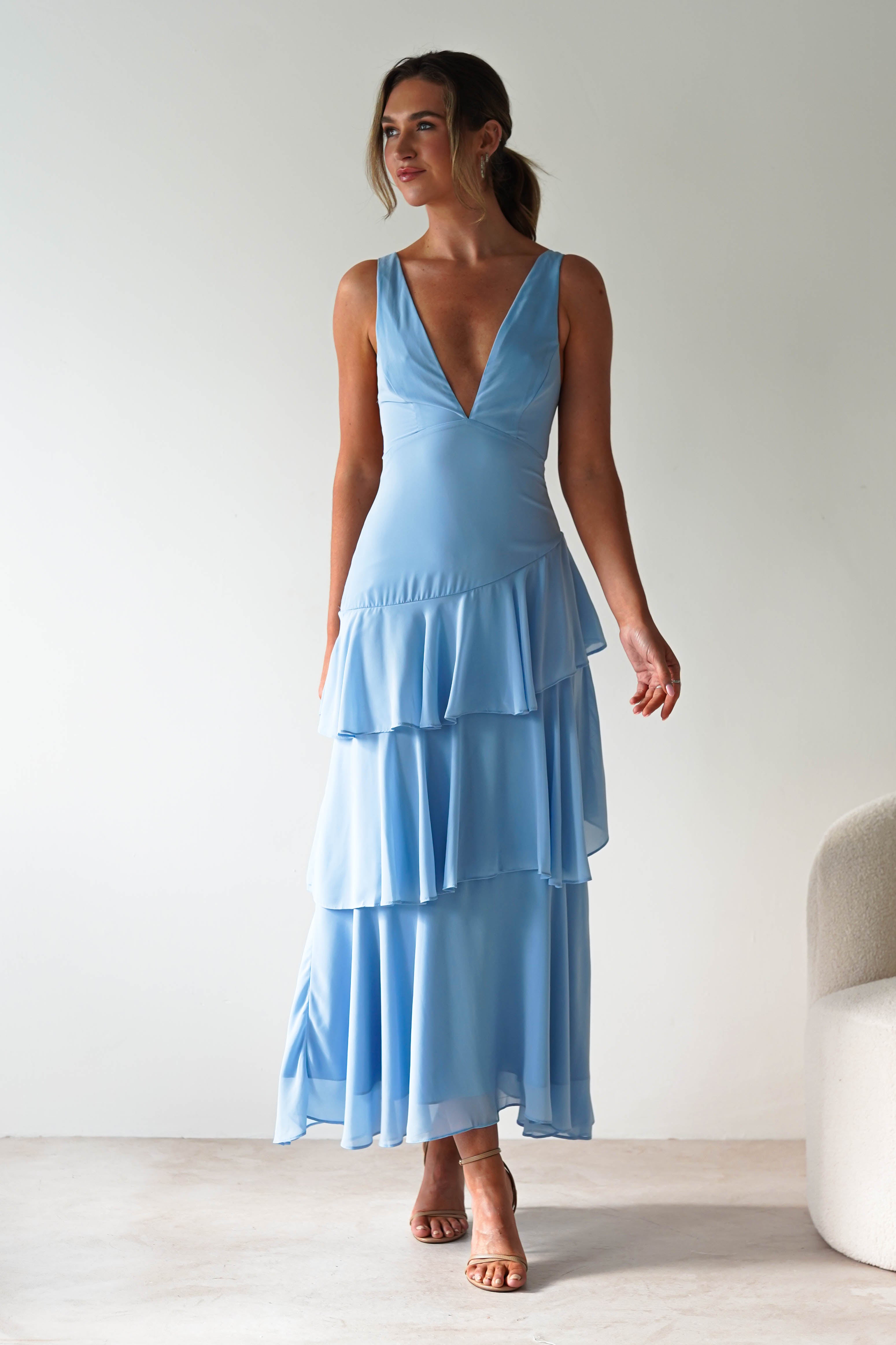 Andalusia Ruffle Maxi Dress | Blue | Oh Hello Clothing | XS (6)