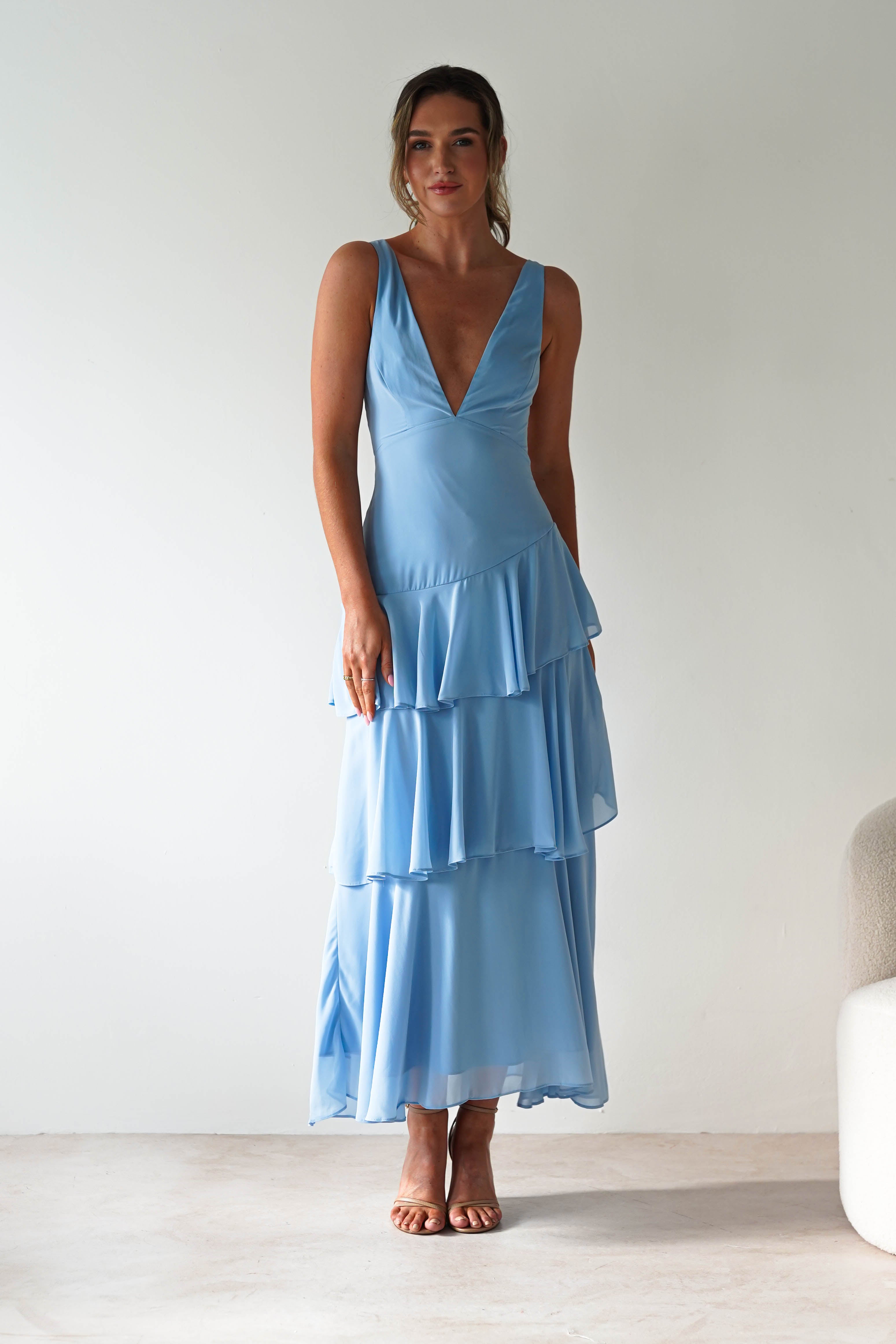Andalusia Ruffle Maxi Dress | Blue | Oh Hello Clothing | XS (6)