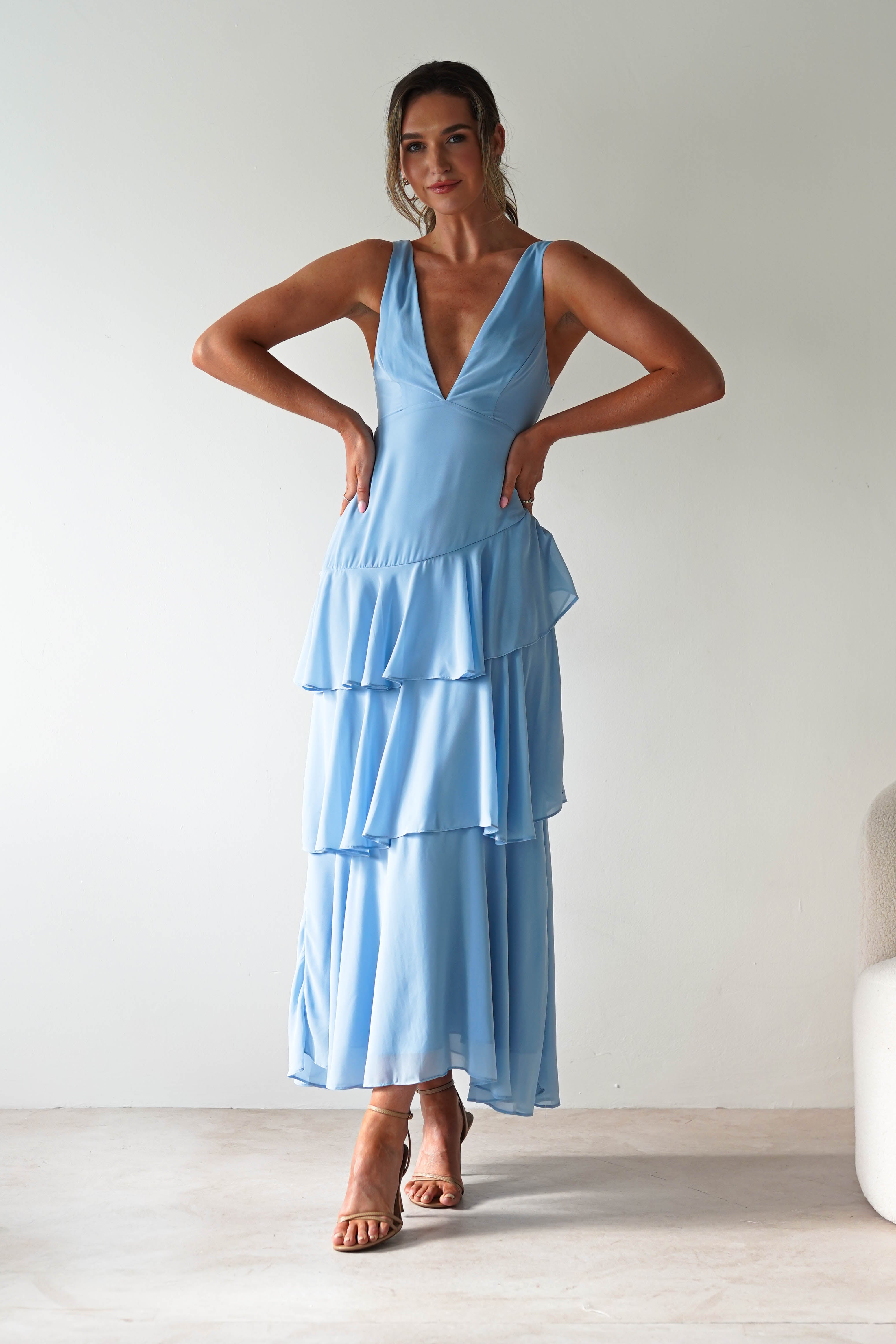 Andalusia Ruffle Maxi Dress | Blue | Oh Hello Clothing | XS (6)