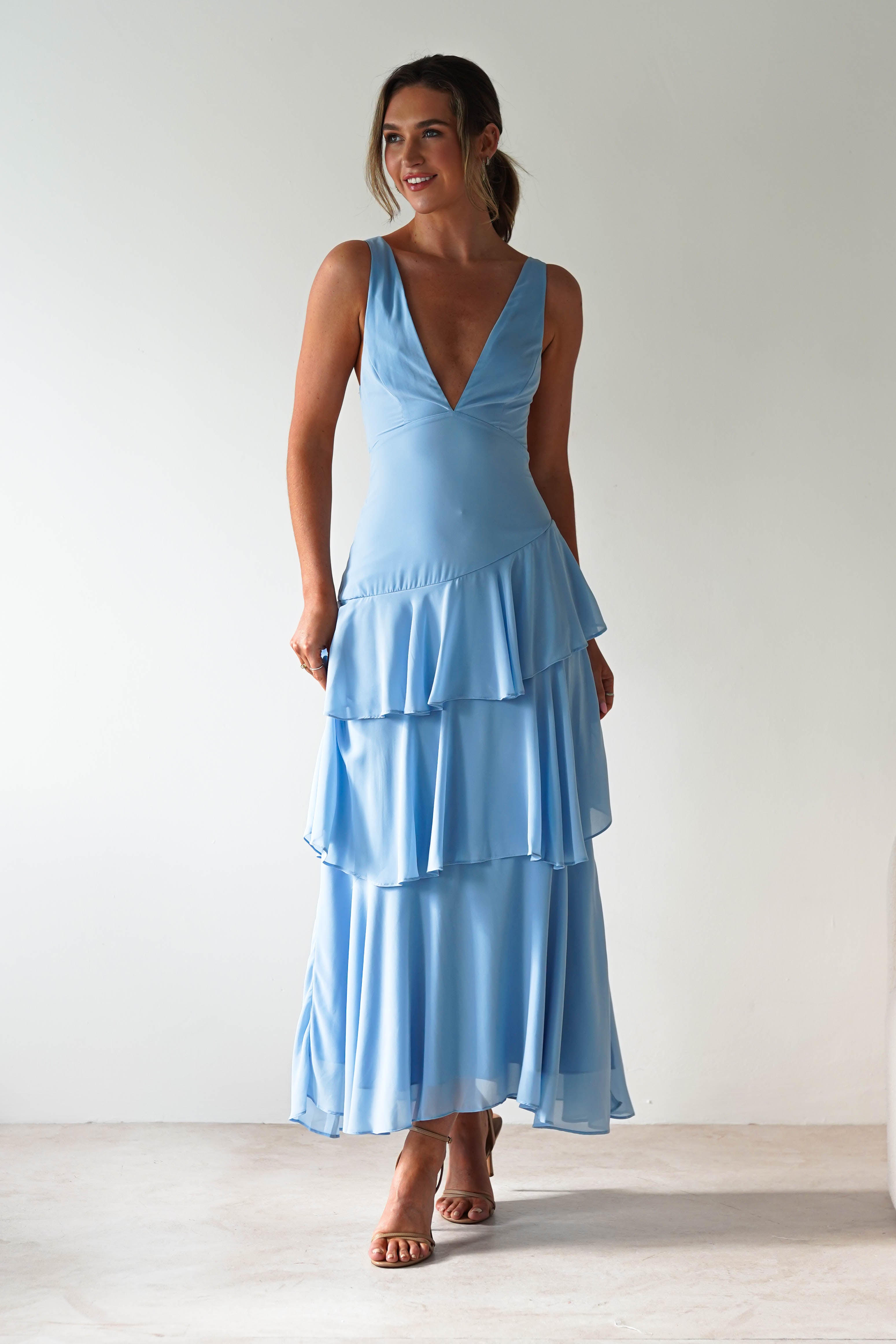 Andalusia Ruffle Maxi Dress | Blue | Oh Hello Clothing | XS (6)