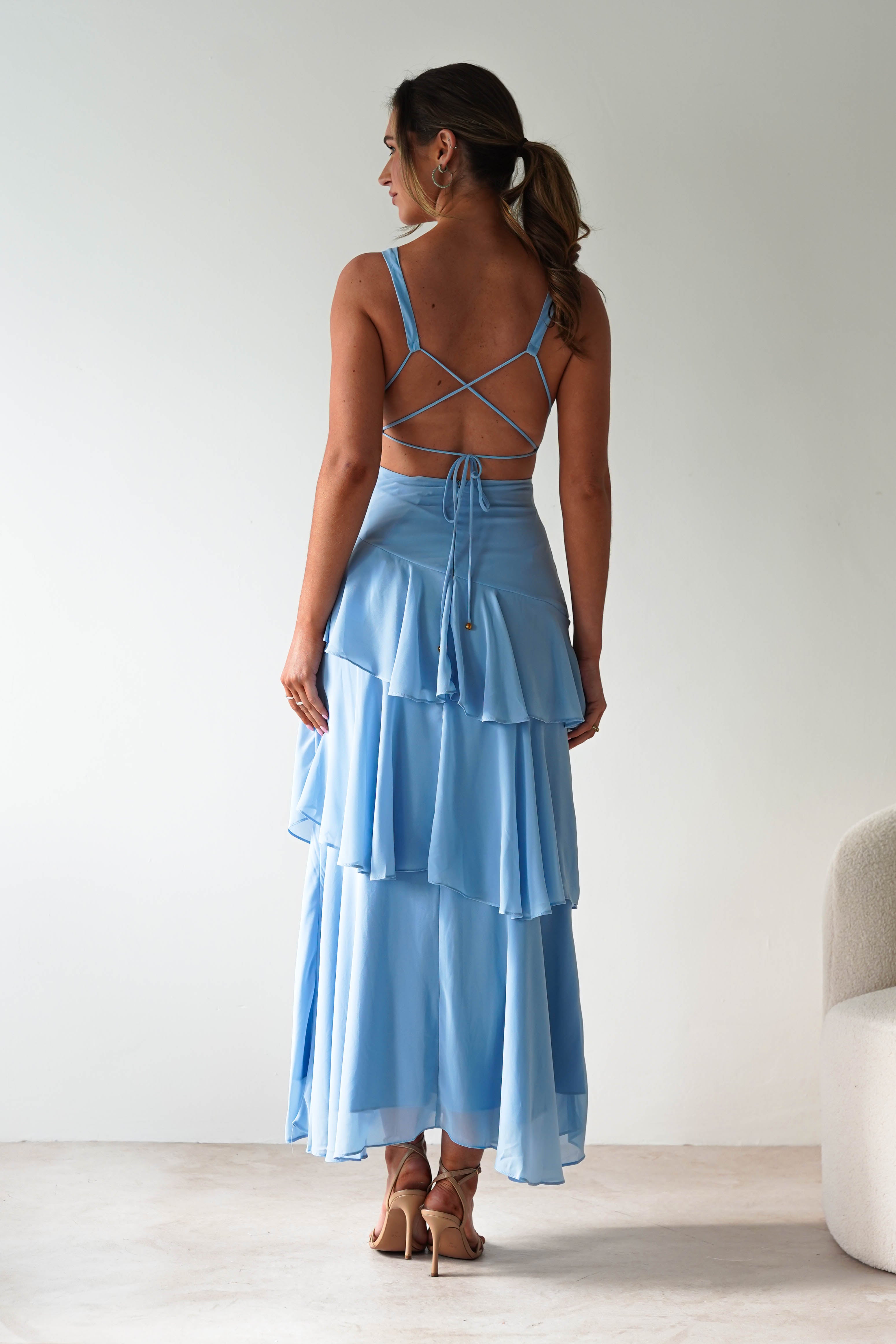 Andalusia Ruffle Maxi Dress | Blue | Oh Hello Clothing | XS (6)