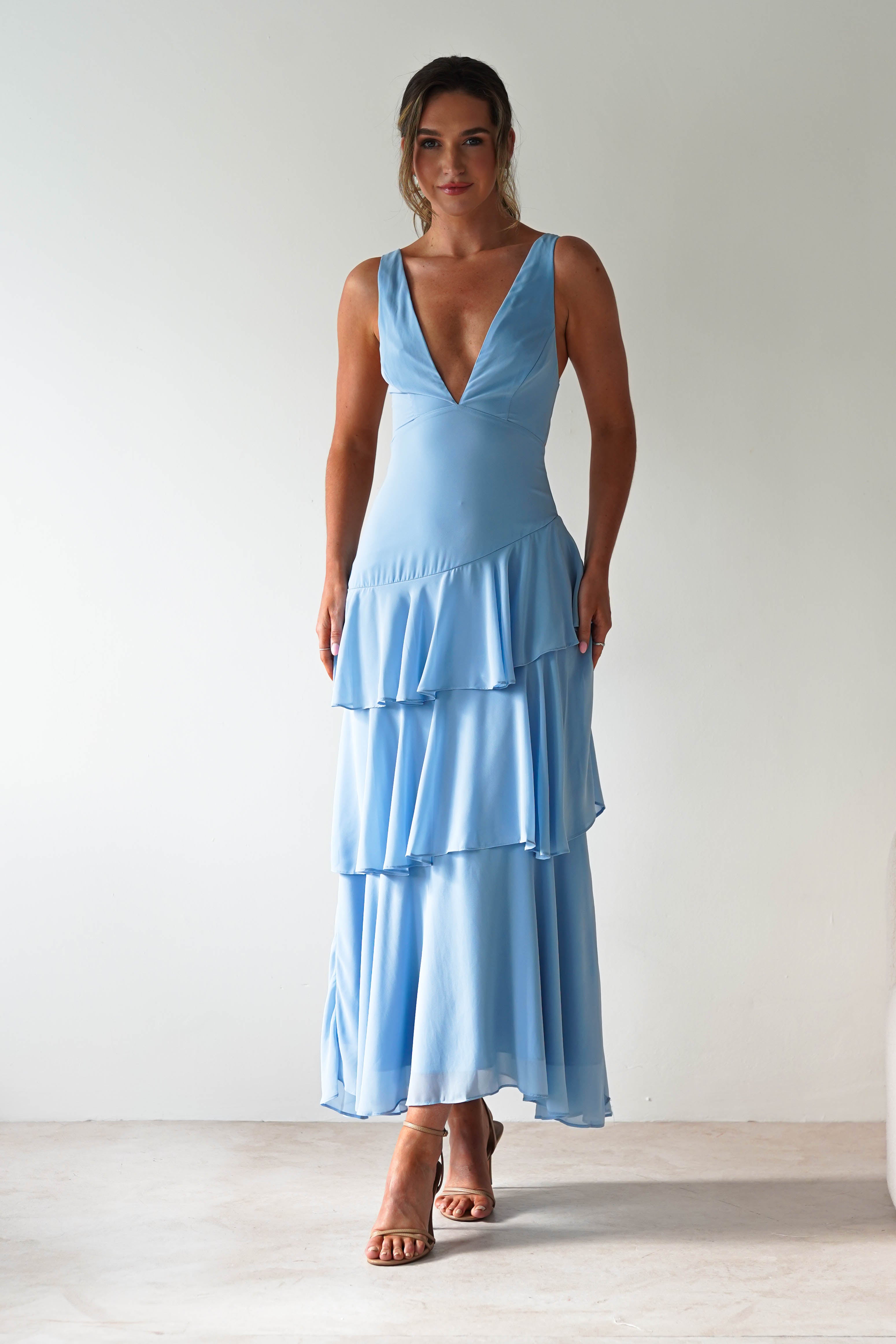 Andalusia Ruffle Maxi Dress | Blue | Oh Hello Clothing | XS (6)