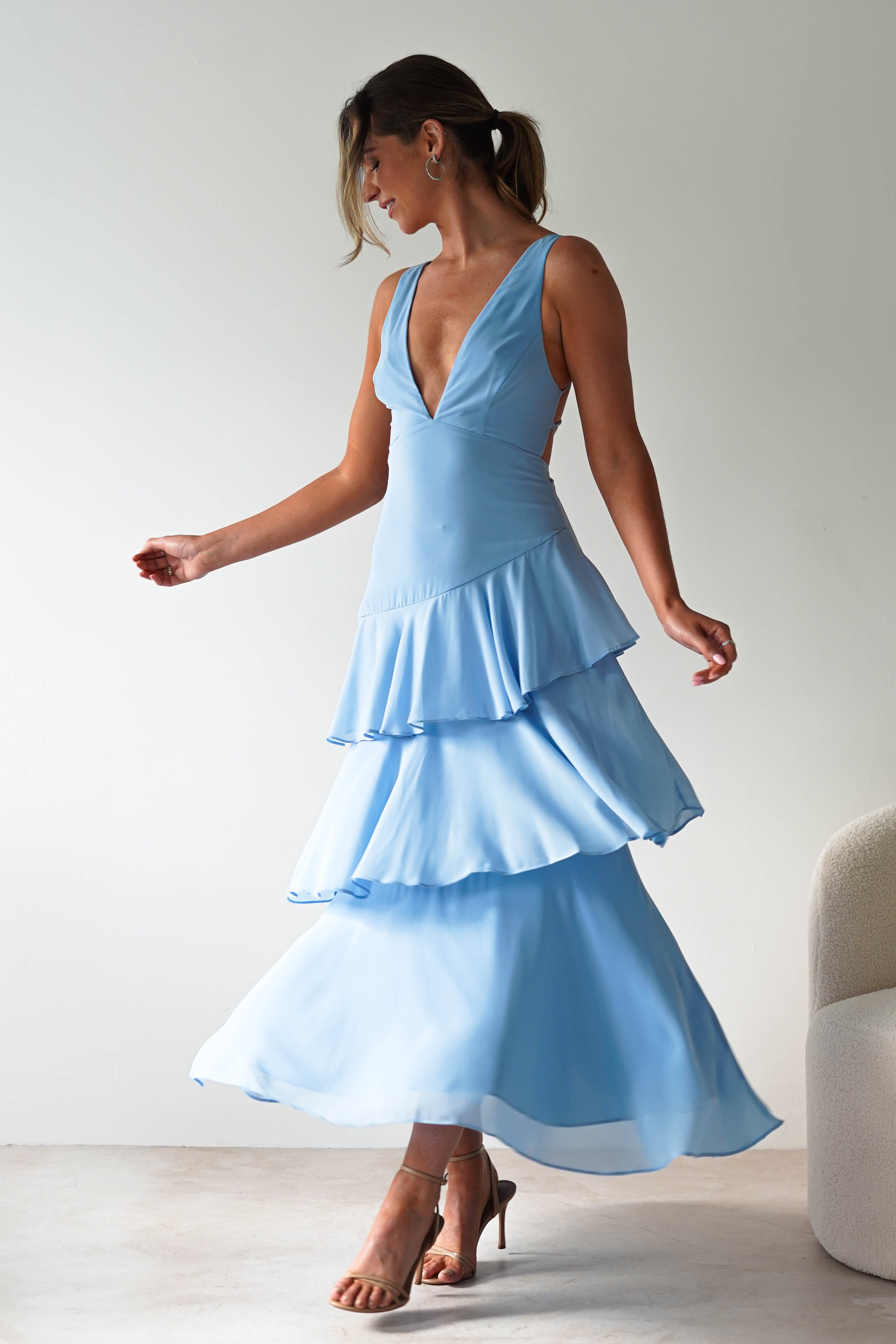 Andalusia Ruffle Maxi Dress | Blue | Oh Hello Clothing | XS (6)