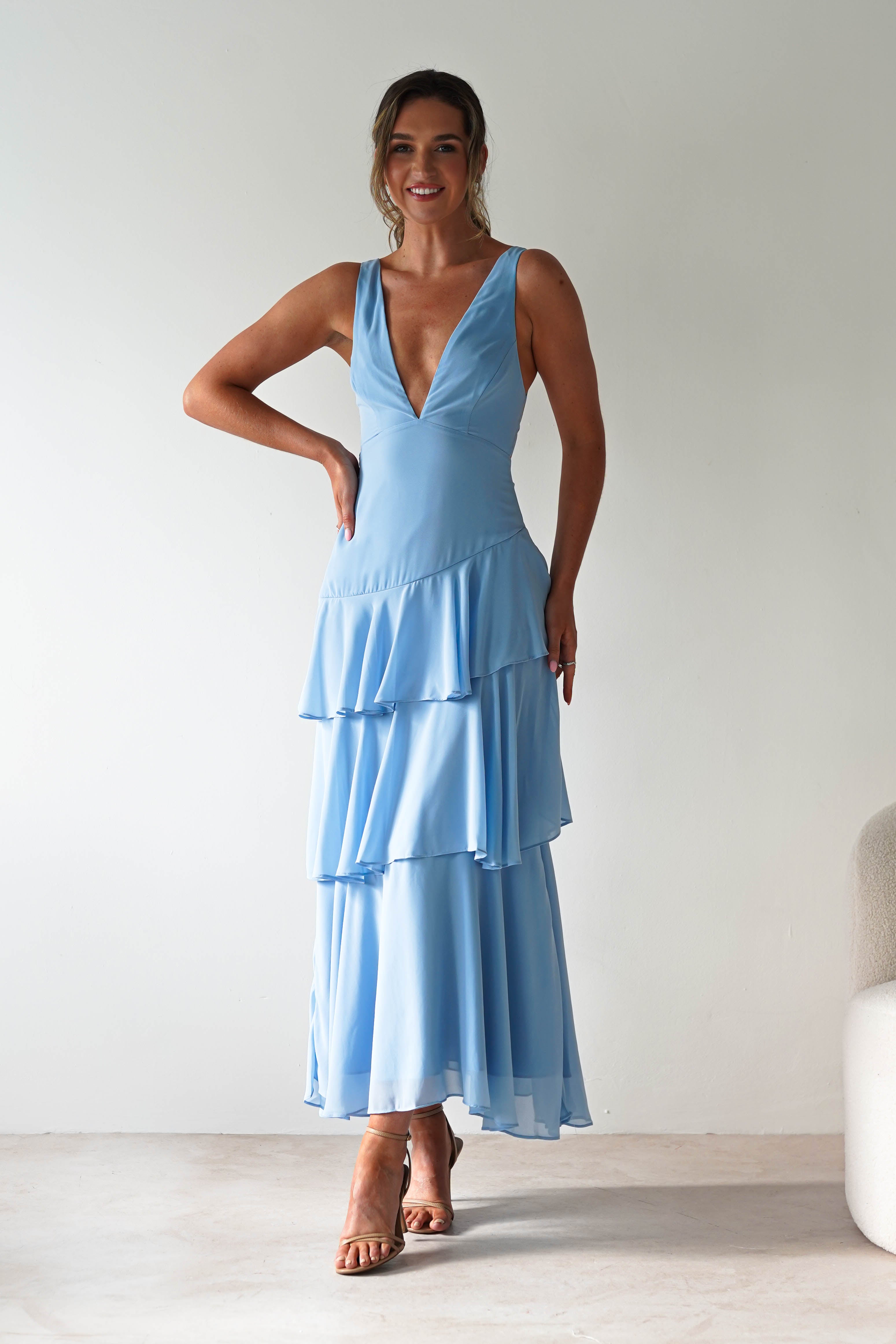 Andalusia Ruffle Maxi Dress | Blue | Oh Hello Clothing | XS (6)