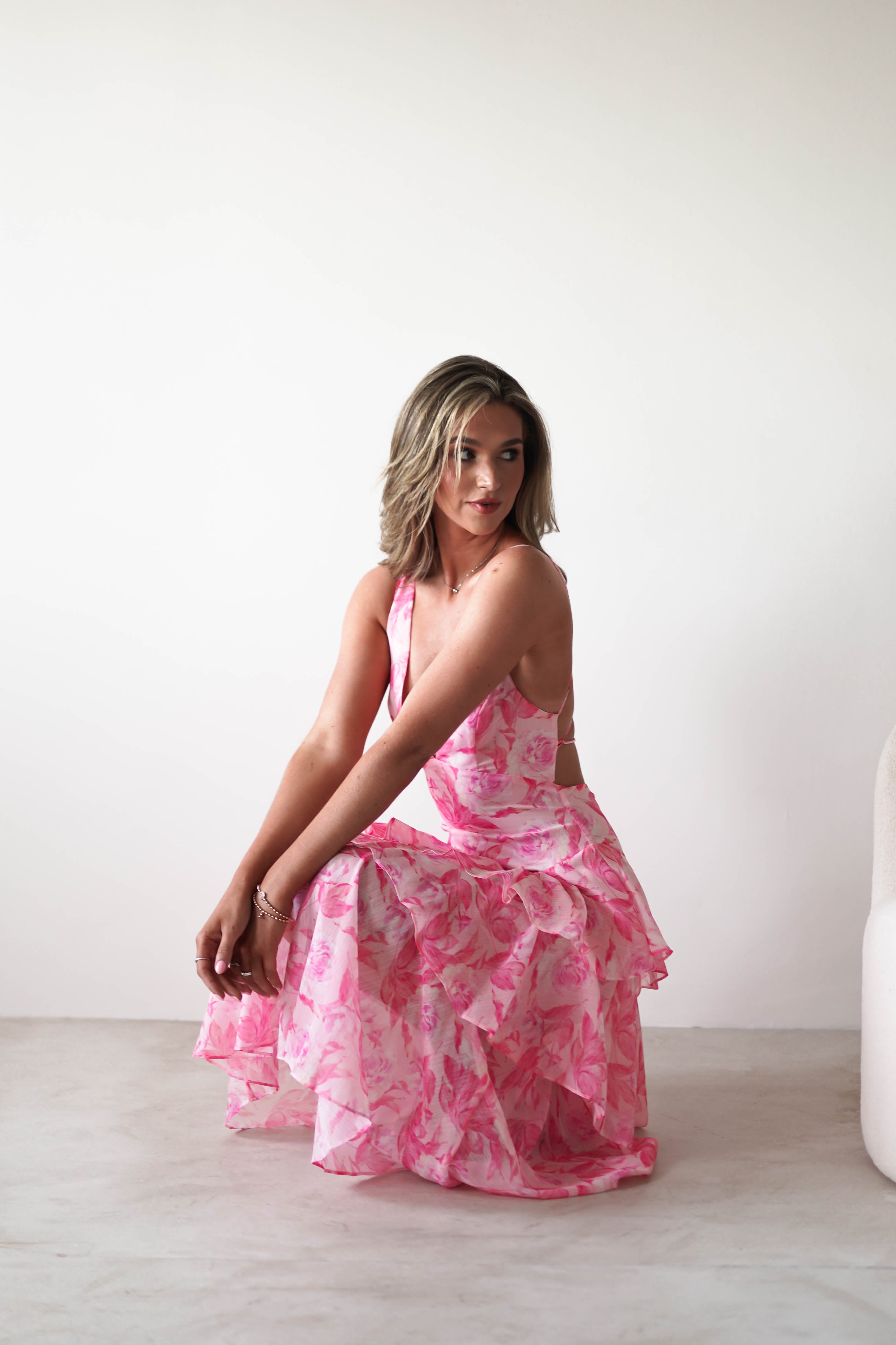 Quincy Floral Ruffle Maxi Dress | Pink Print