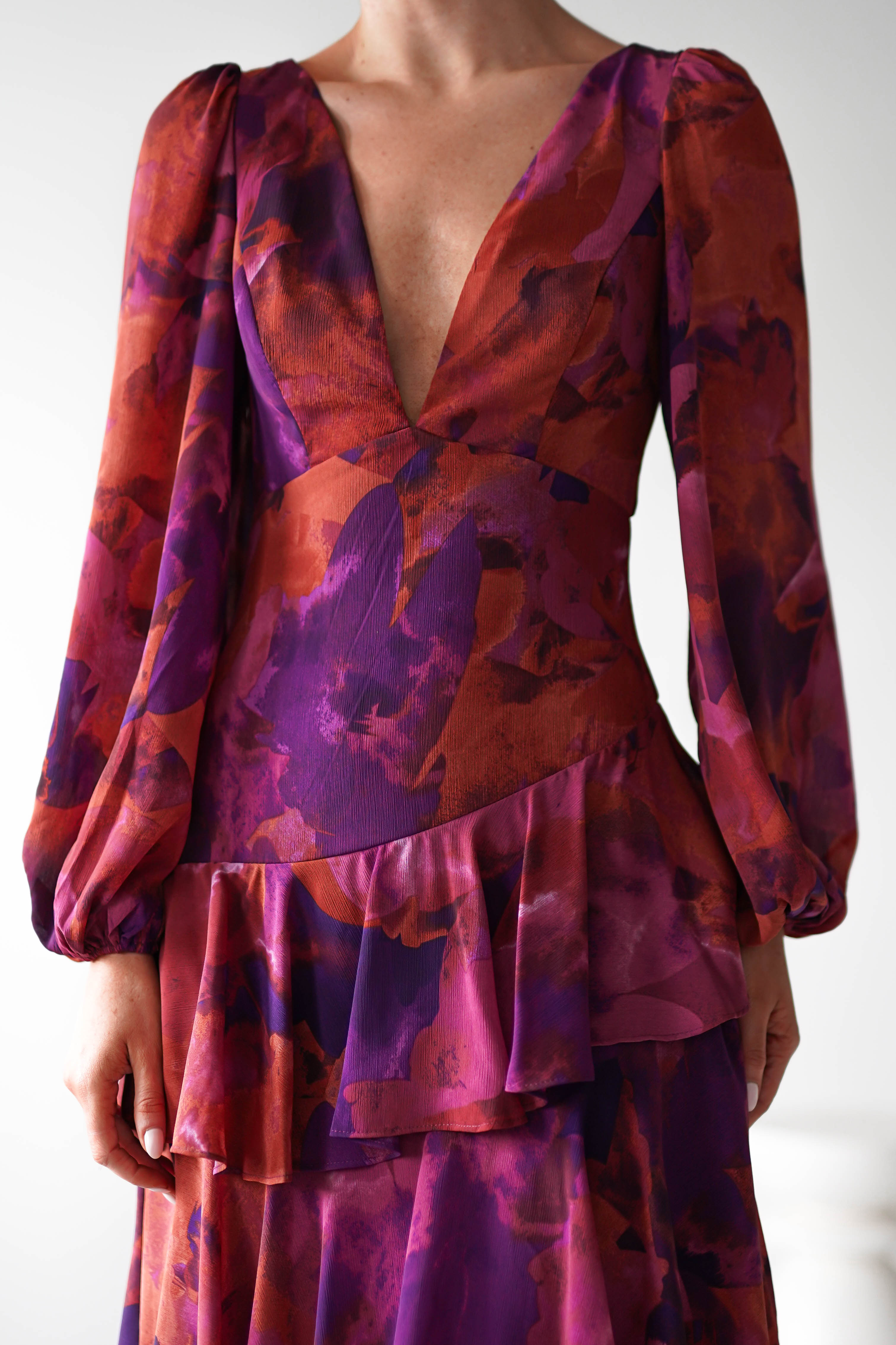 Lainey Ruffle Maxi Dress | Mixed Print | Oh Hello Clothing | XS (6)