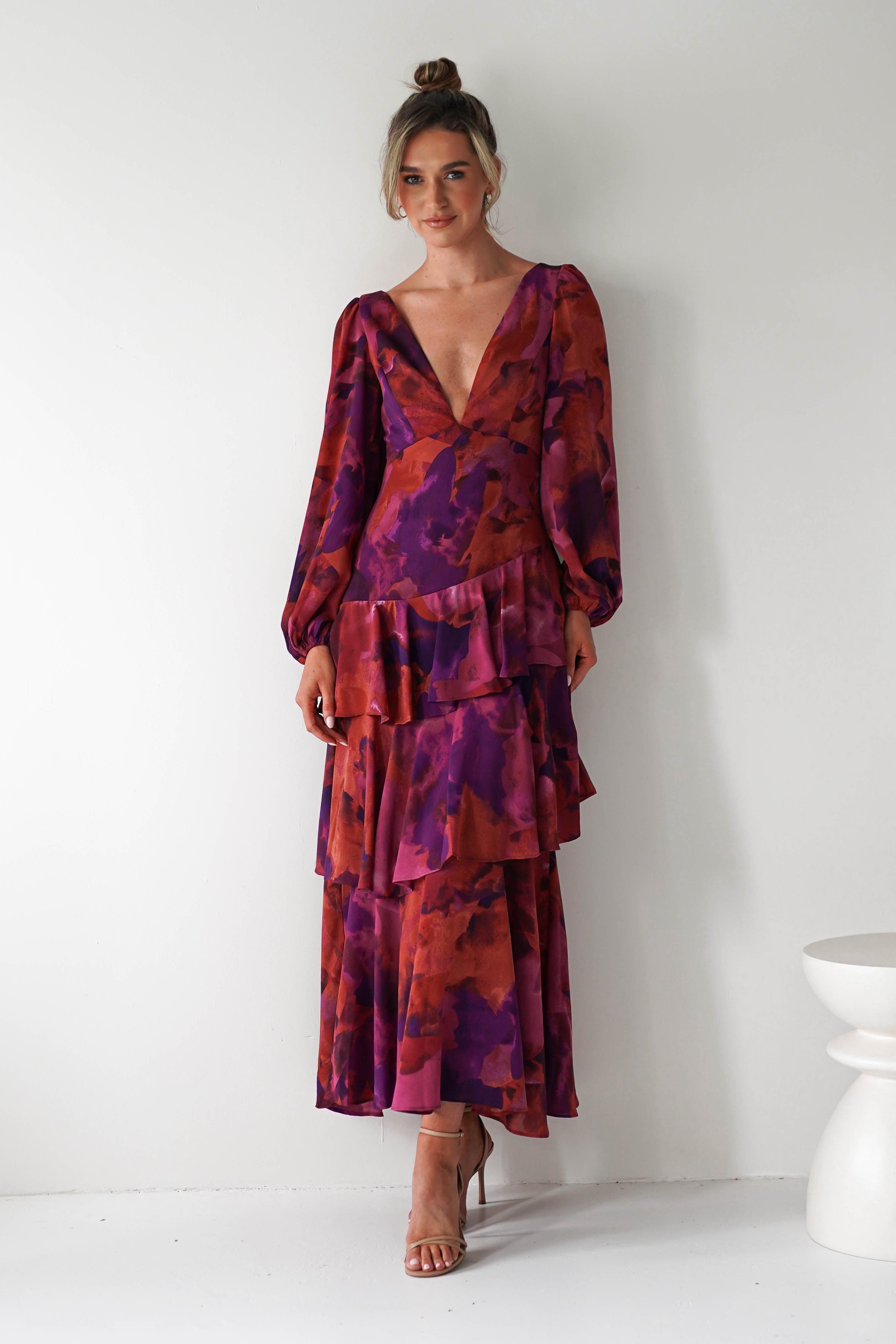 Lainey Ruffle Maxi Dress | Mixed Print | Oh Hello Clothing | XS (6)