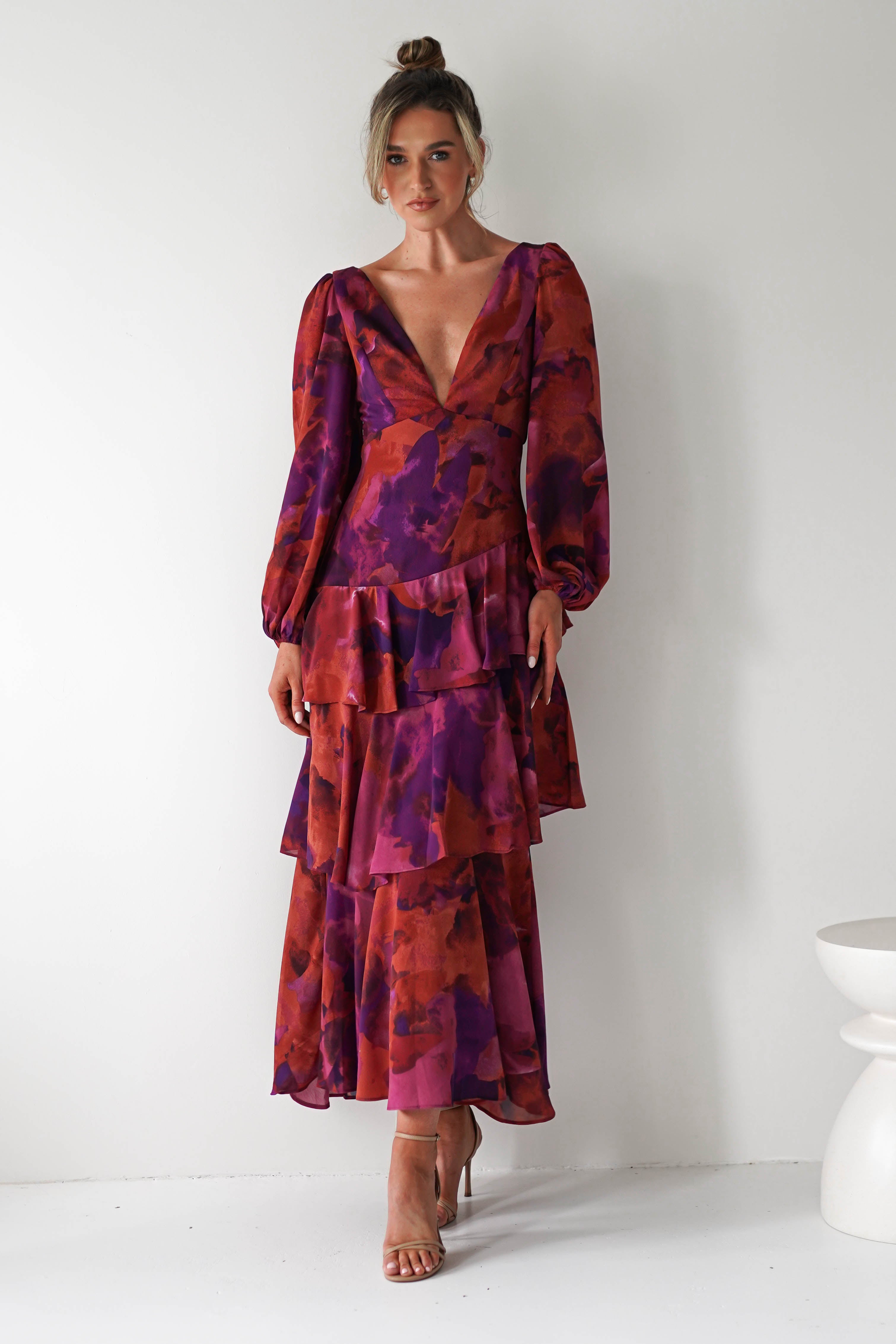 Lainey Ruffle Maxi Dress | Mixed Print | Oh Hello Clothing | XS (6)