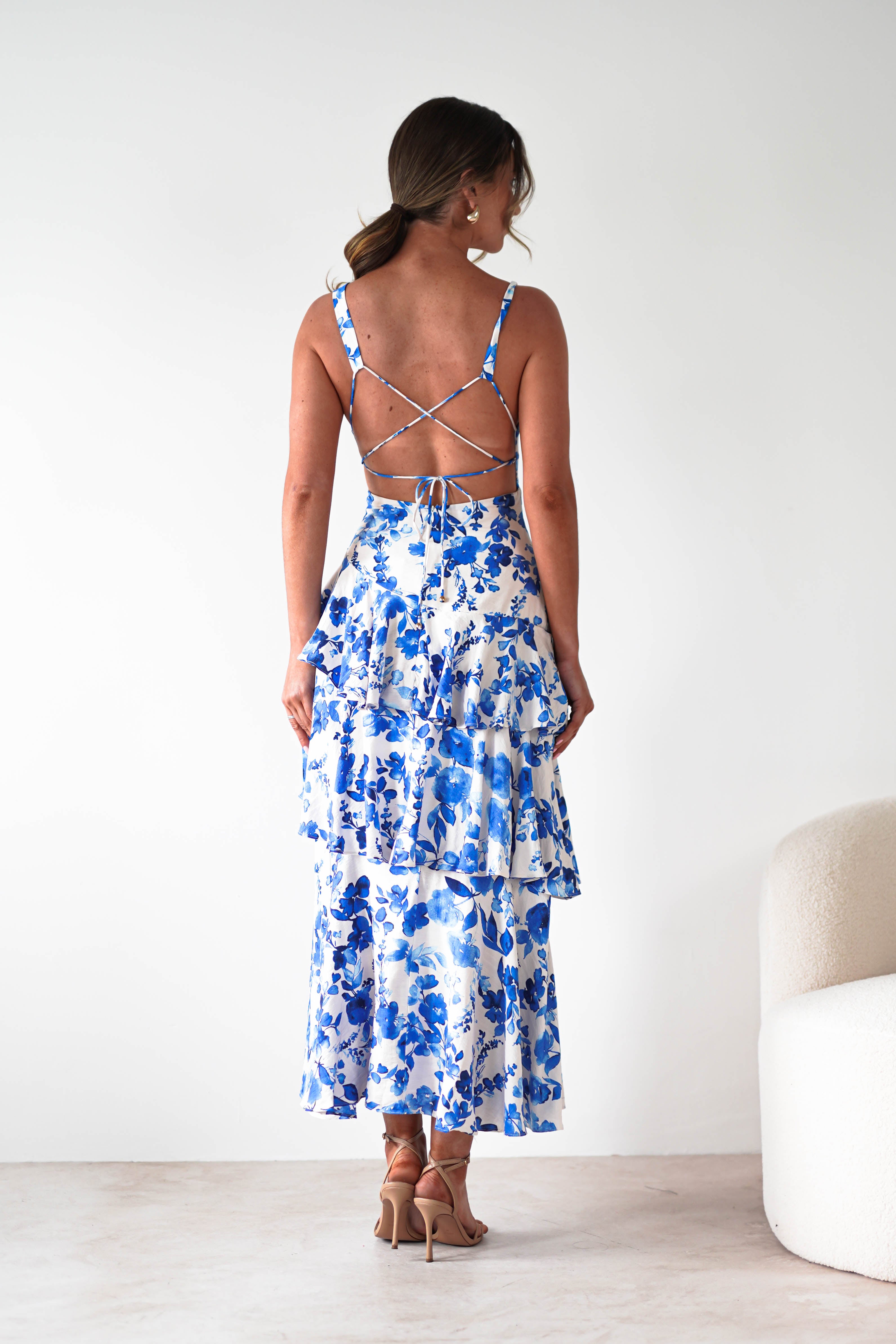 Varana Floral Ruffle Maxi Dress | Blue Print | Oh Hello Clothing | XS (6)