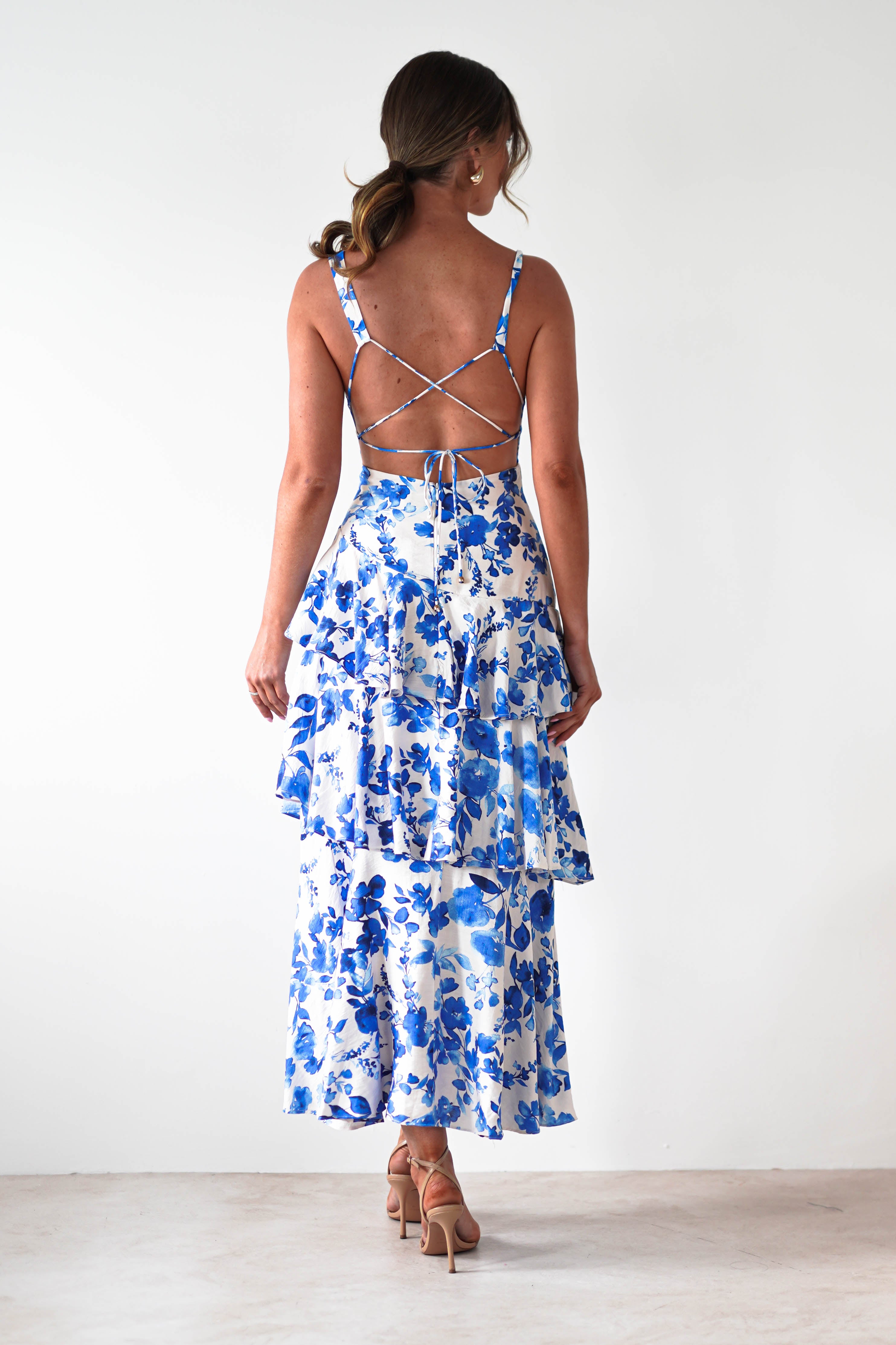 Varana Floral Ruffle Maxi Dress | Blue Print | Oh Hello Clothing | XS (6)