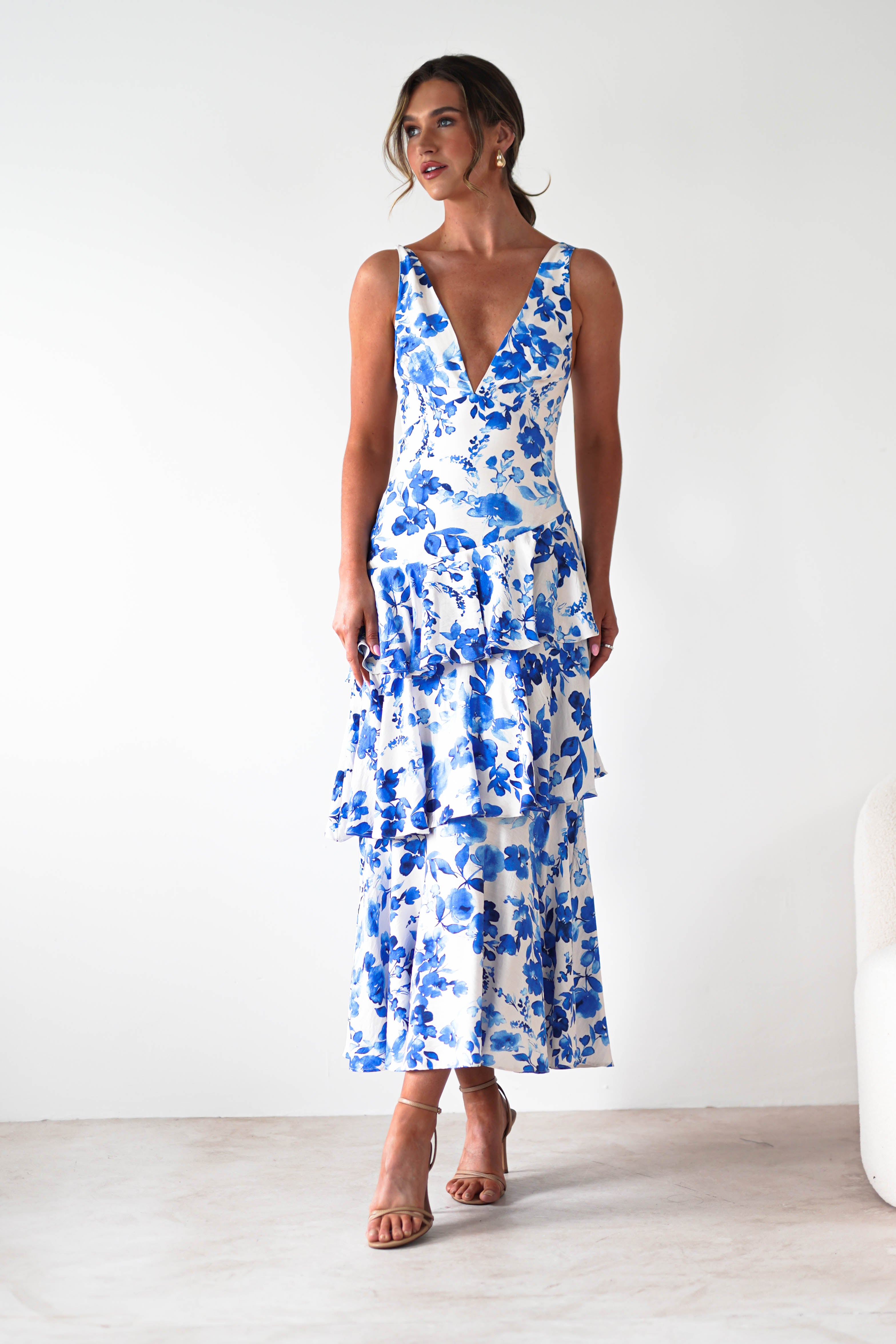 Varana Floral Ruffle Maxi Dress | Blue Print | Oh Hello Clothing | XS (6)