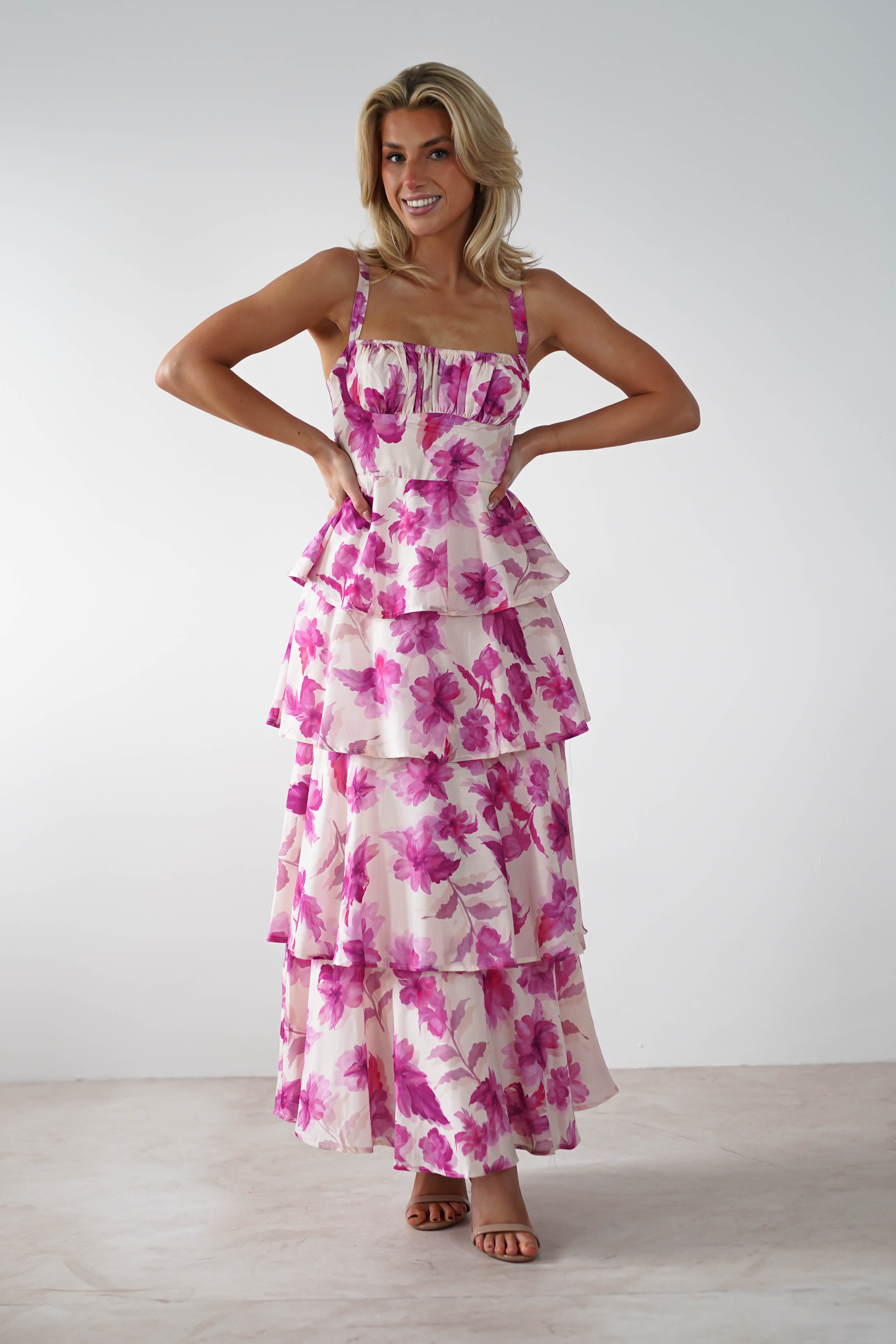 Emory Ruffle Flower Print Midaxi | Pink Print - Oh Hello Clothing
