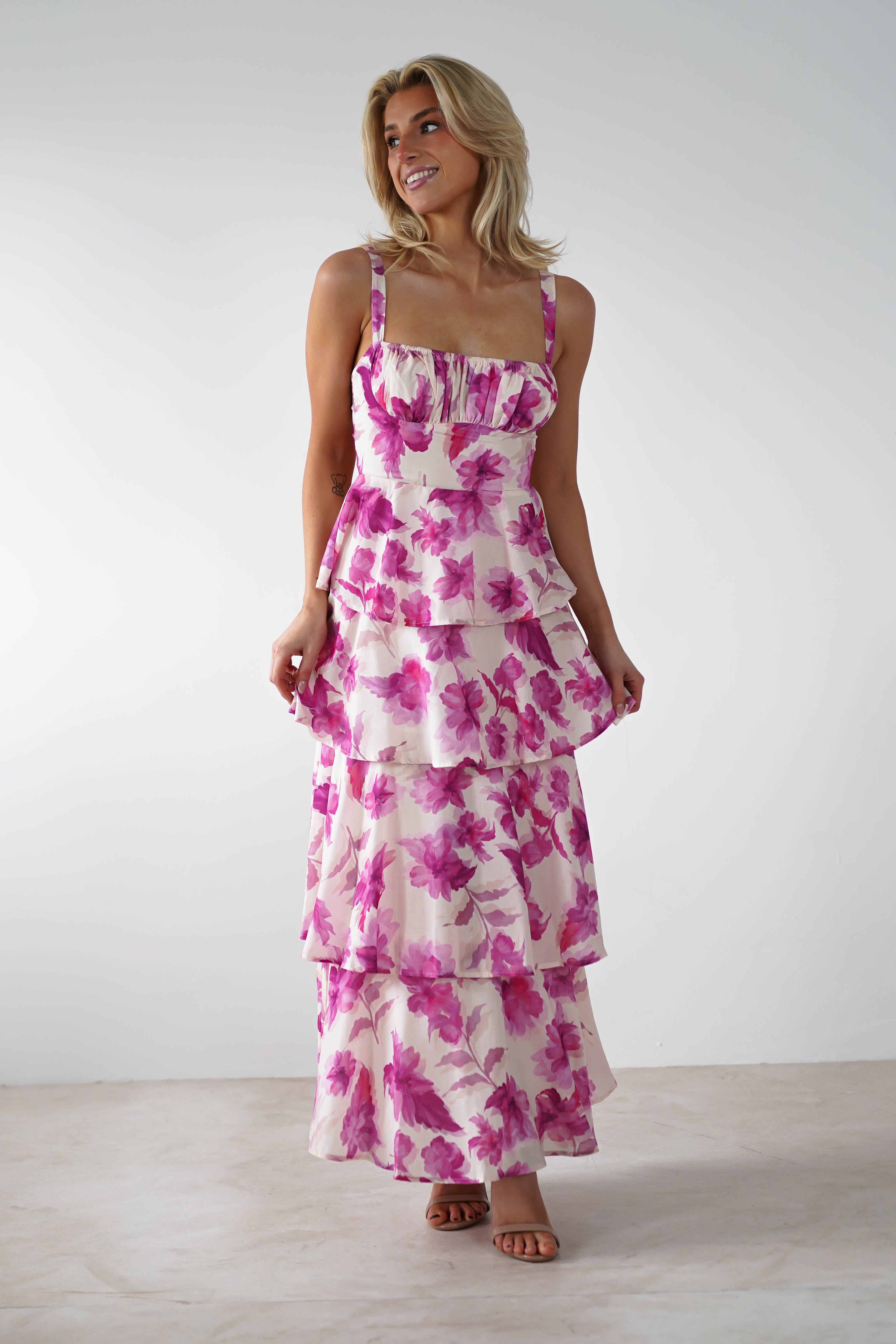 Emory Ruffle Flower Print Midaxi | Pink Print - Oh Hello Clothing