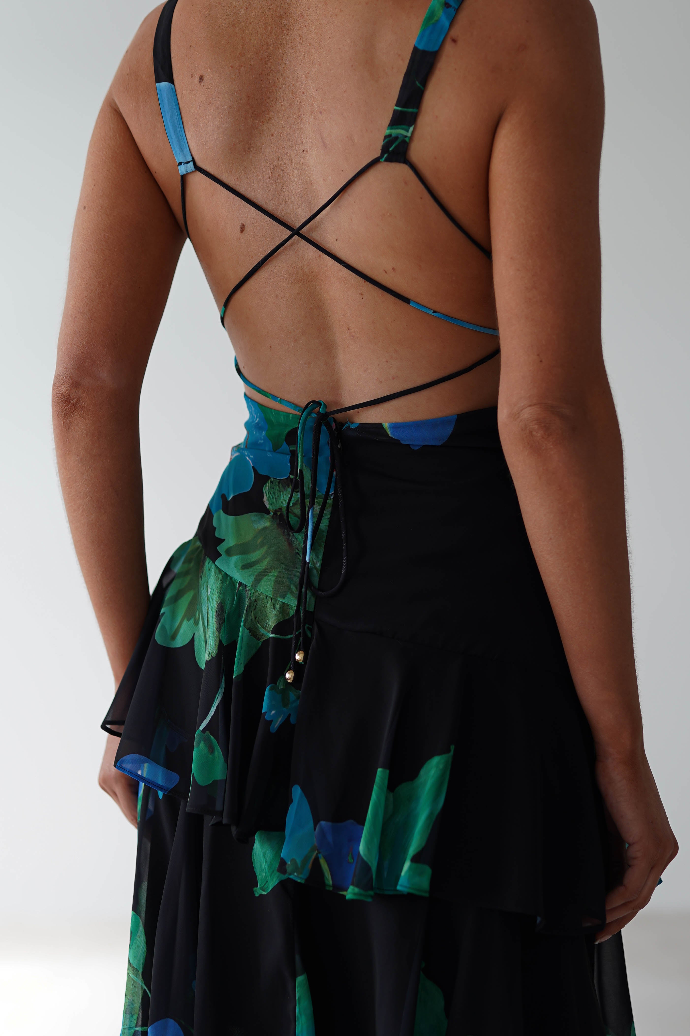 Lenora Floral Print Maxi Dress | Black Print | Oh Hello Clothing | XS (6)