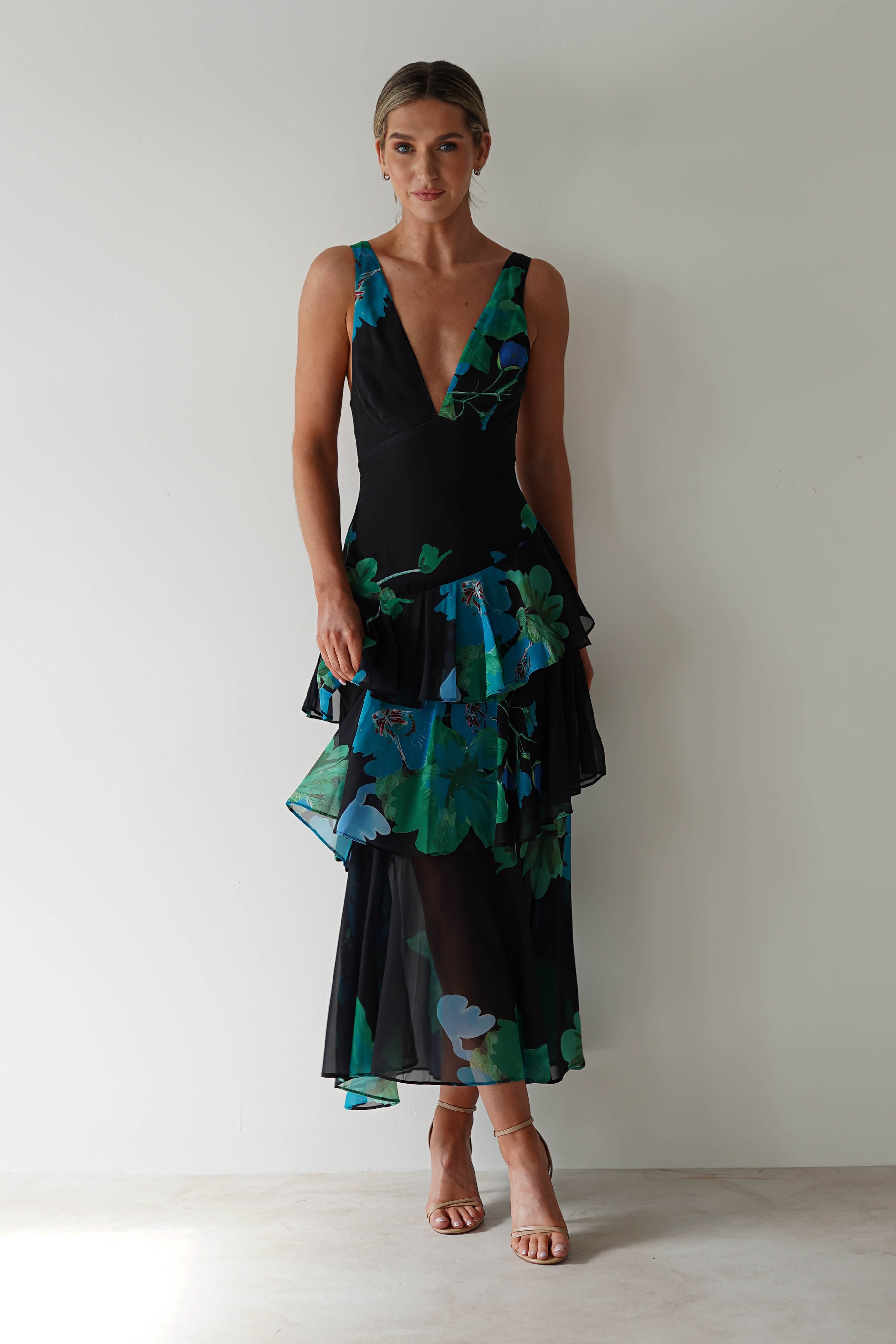 Lenora Floral Print Maxi Dress | Black Print | Oh Hello Clothing | XS (6)