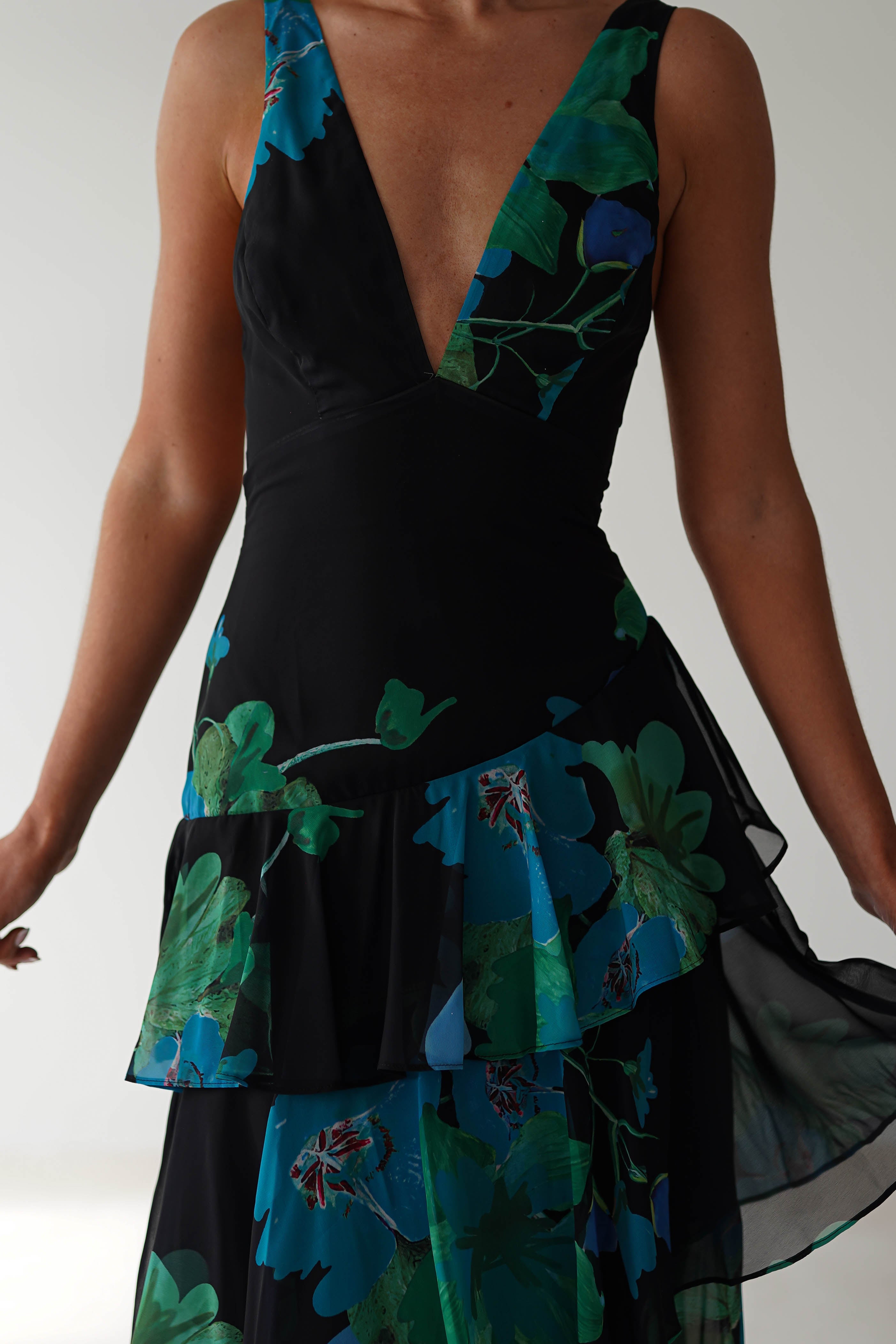 Lenora Floral Print Maxi Dress | Black Print - Oh Hello Clothing