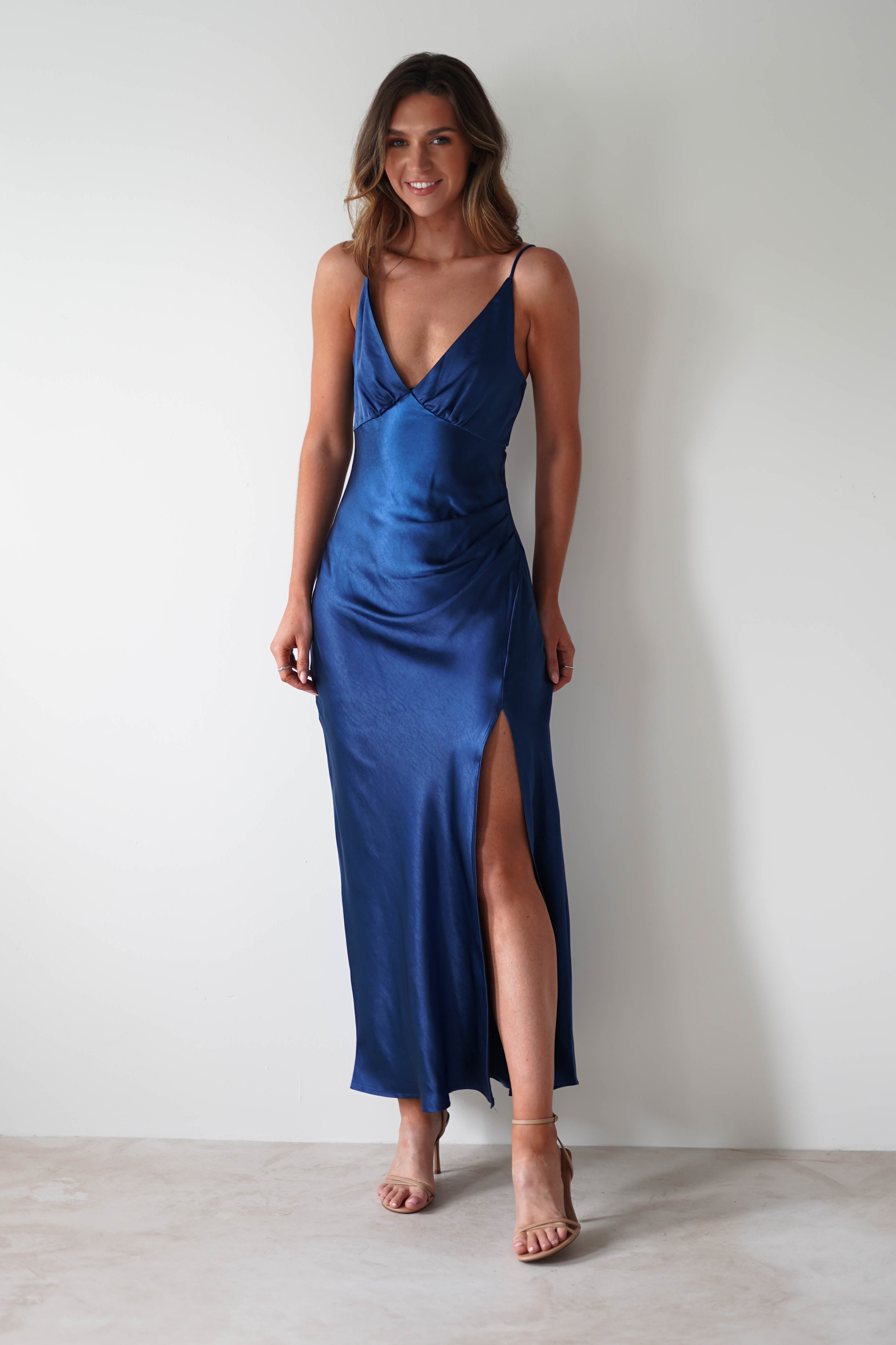 Pareesa Soft Satin Maxi Dress | Navy - Oh Hello Clothing