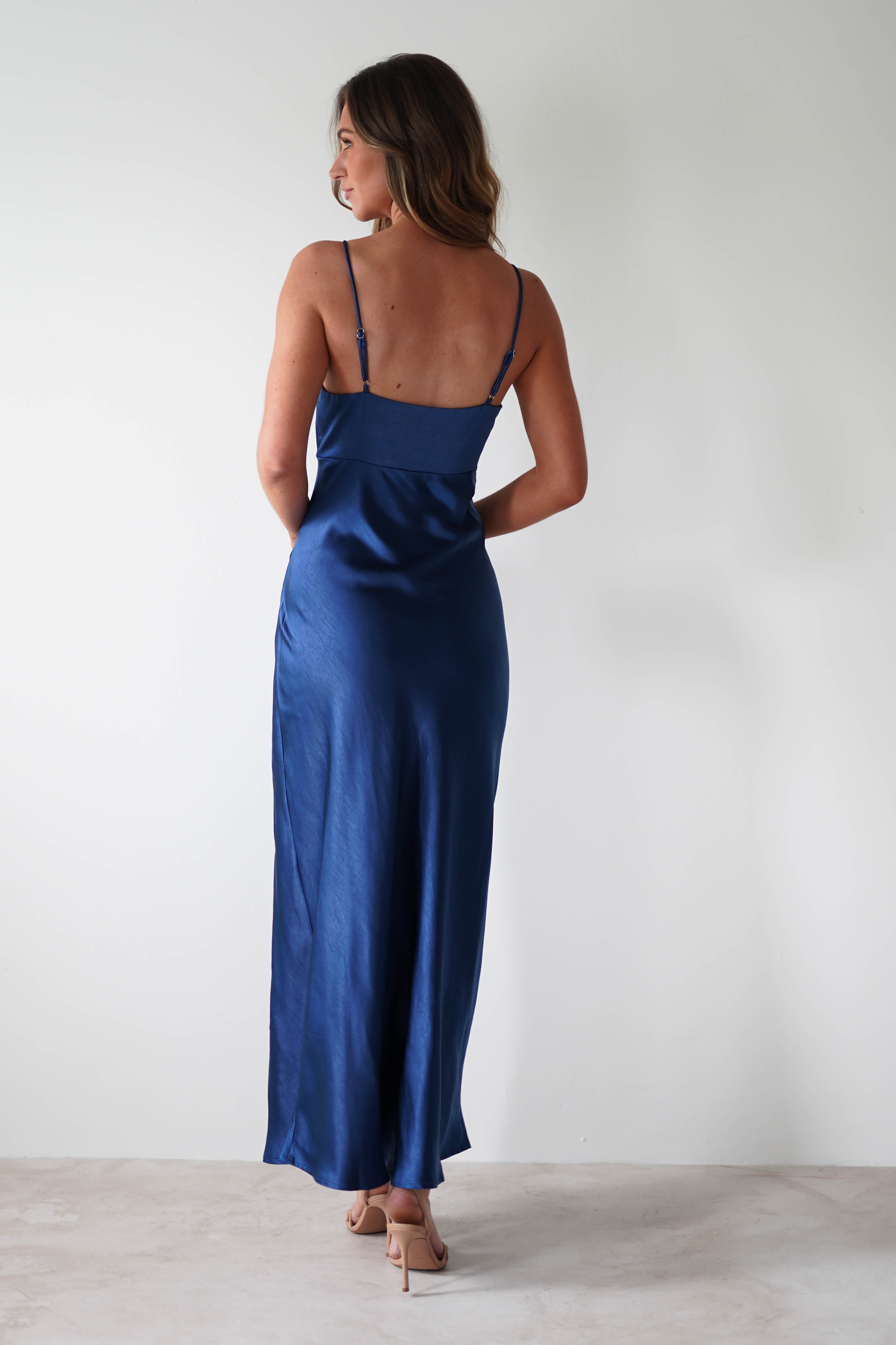 Pareesa Soft Satin Maxi Dress | Navy - Oh Hello Clothing