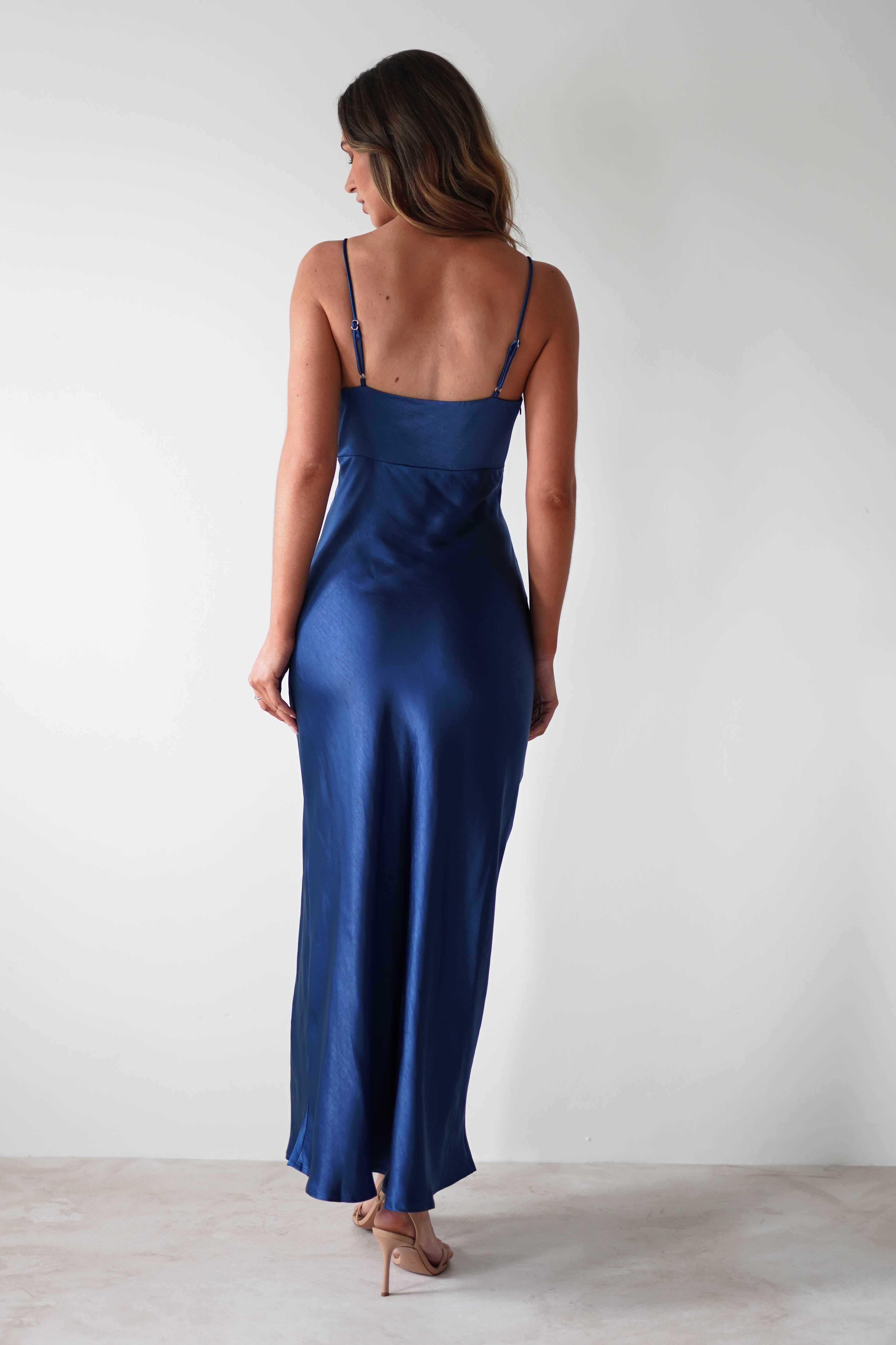 Pareesa Soft Satin Maxi Dress | Navy - Oh Hello Clothing