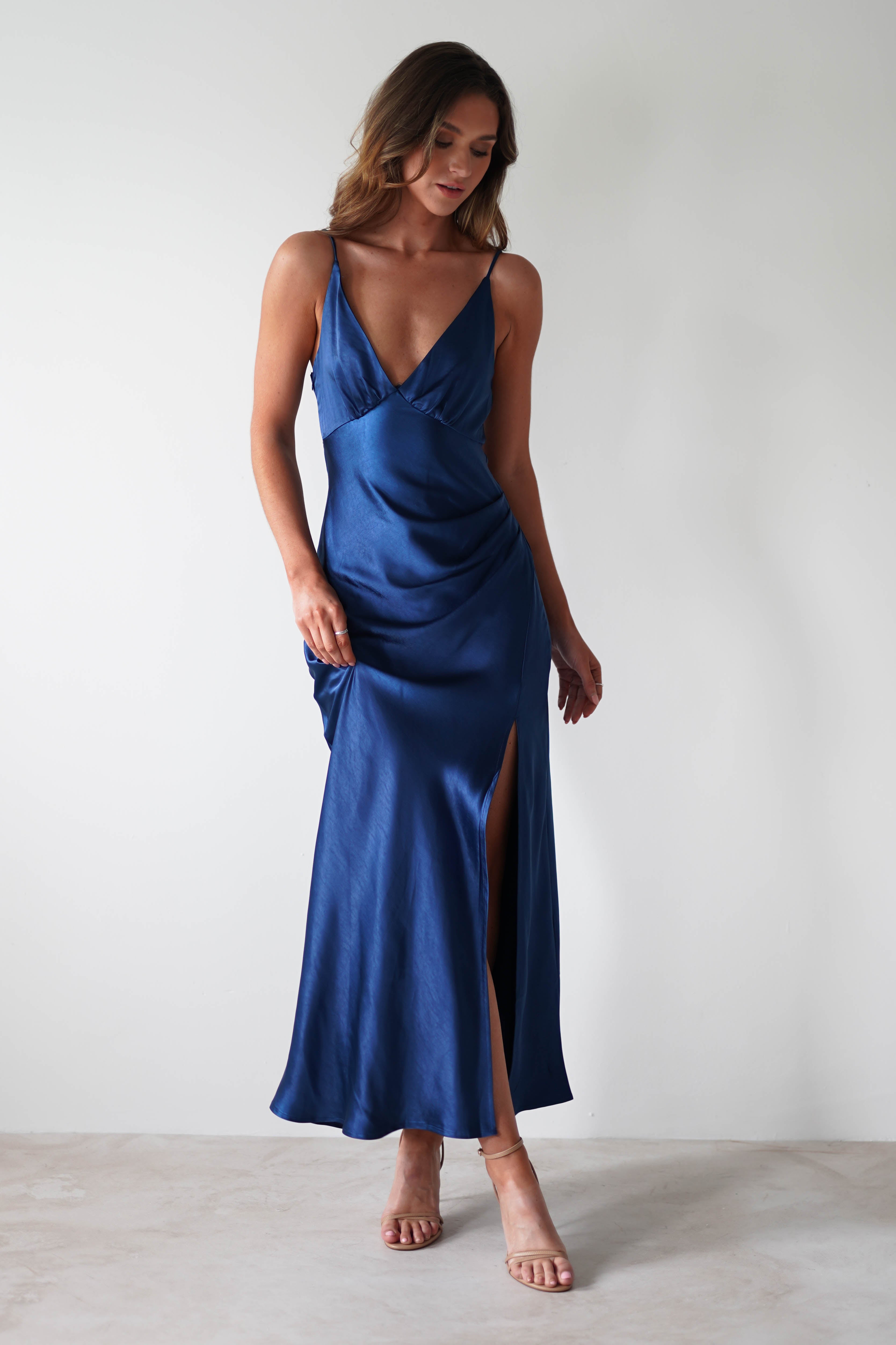Pareesa Soft Satin Maxi Dress | Navy - Oh Hello Clothing