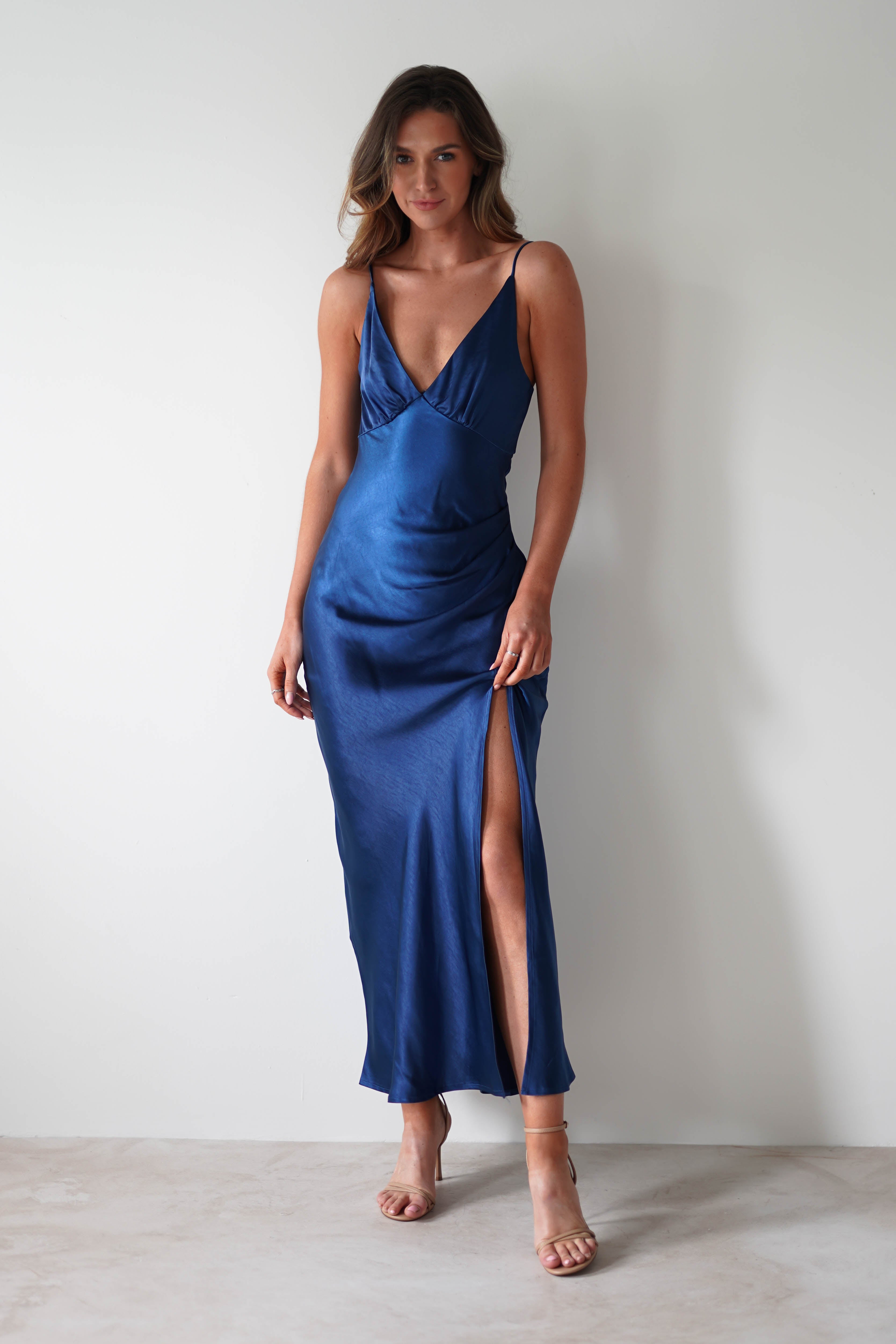 Pareesa Soft Satin Maxi Dress | Navy - Oh Hello Clothing