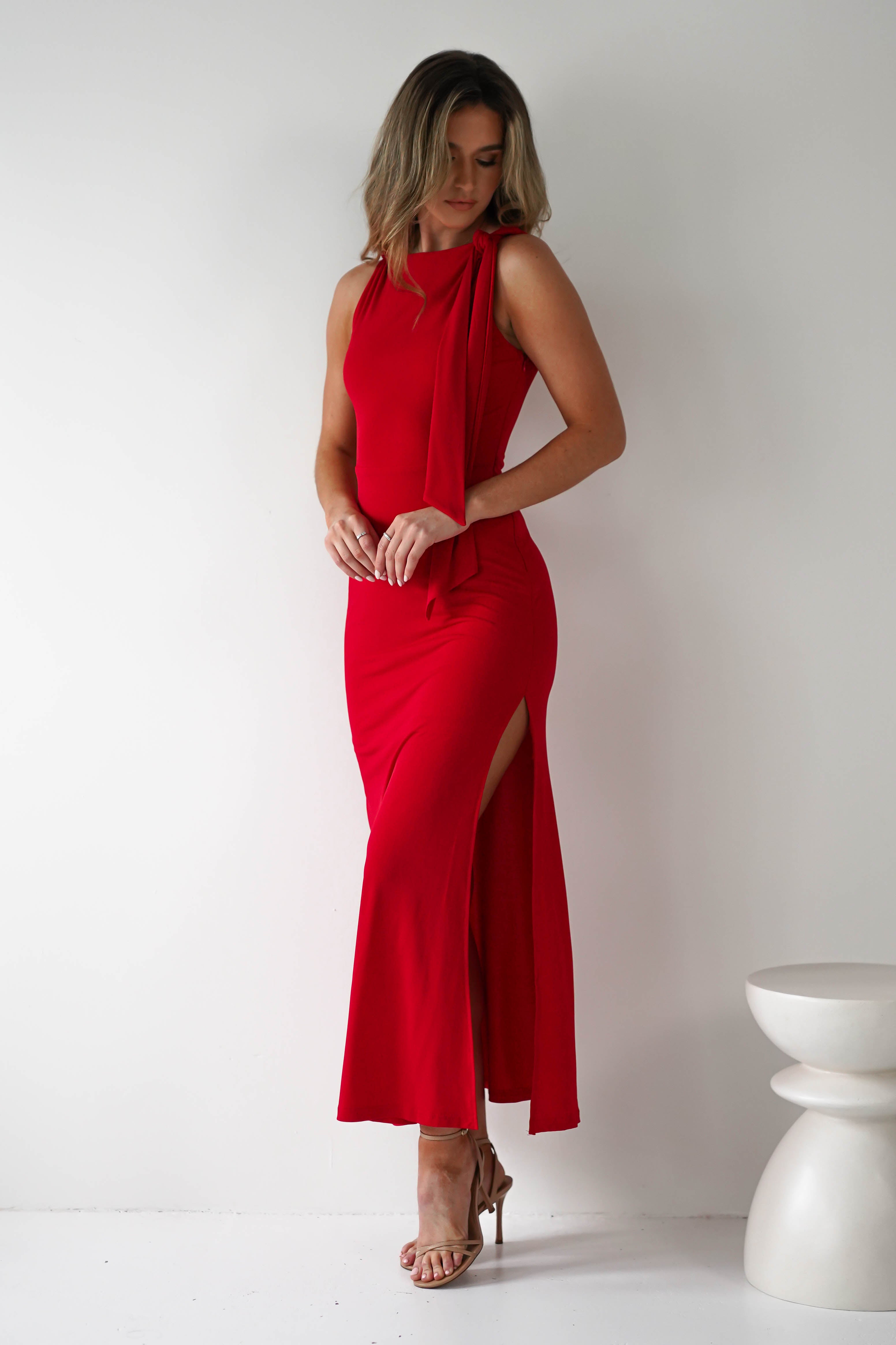 Grettel High Neck Maxi Dress | Red | Oh Hello Clothing | XS (6)