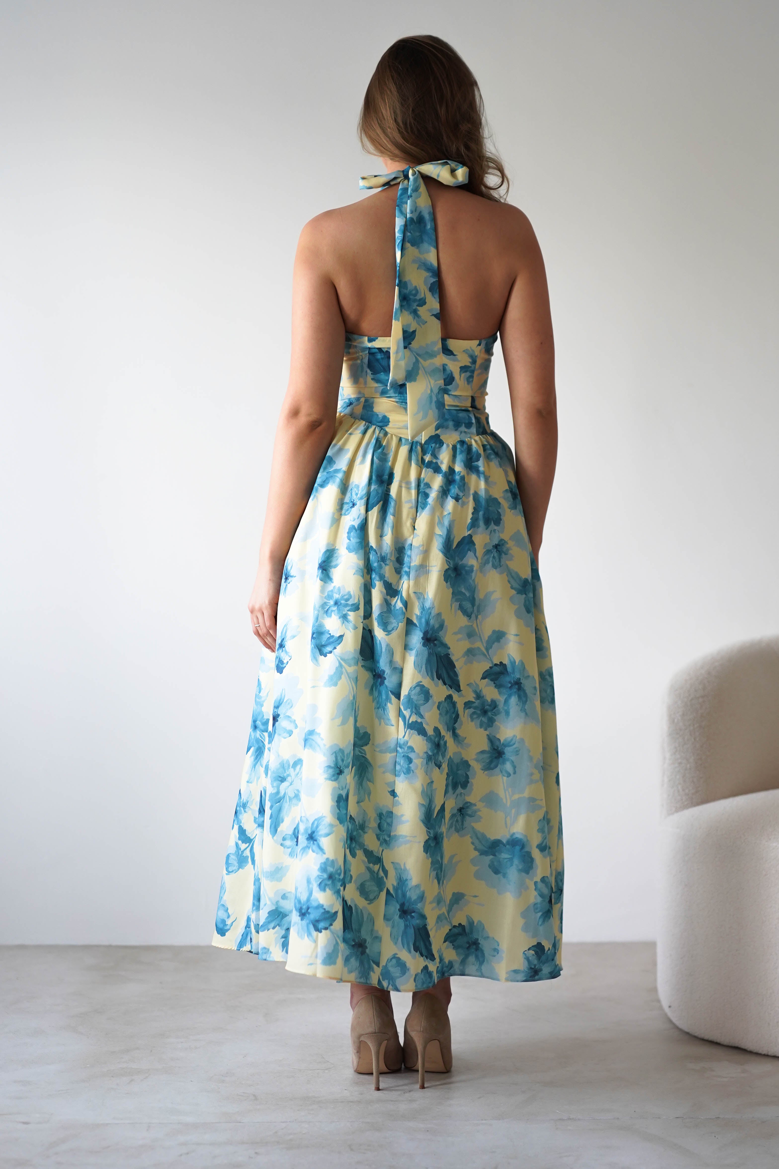 Sabine Floral Bodied Maxi Dress | Yellow/Blue | Oh Hello Clothing | XS (6)