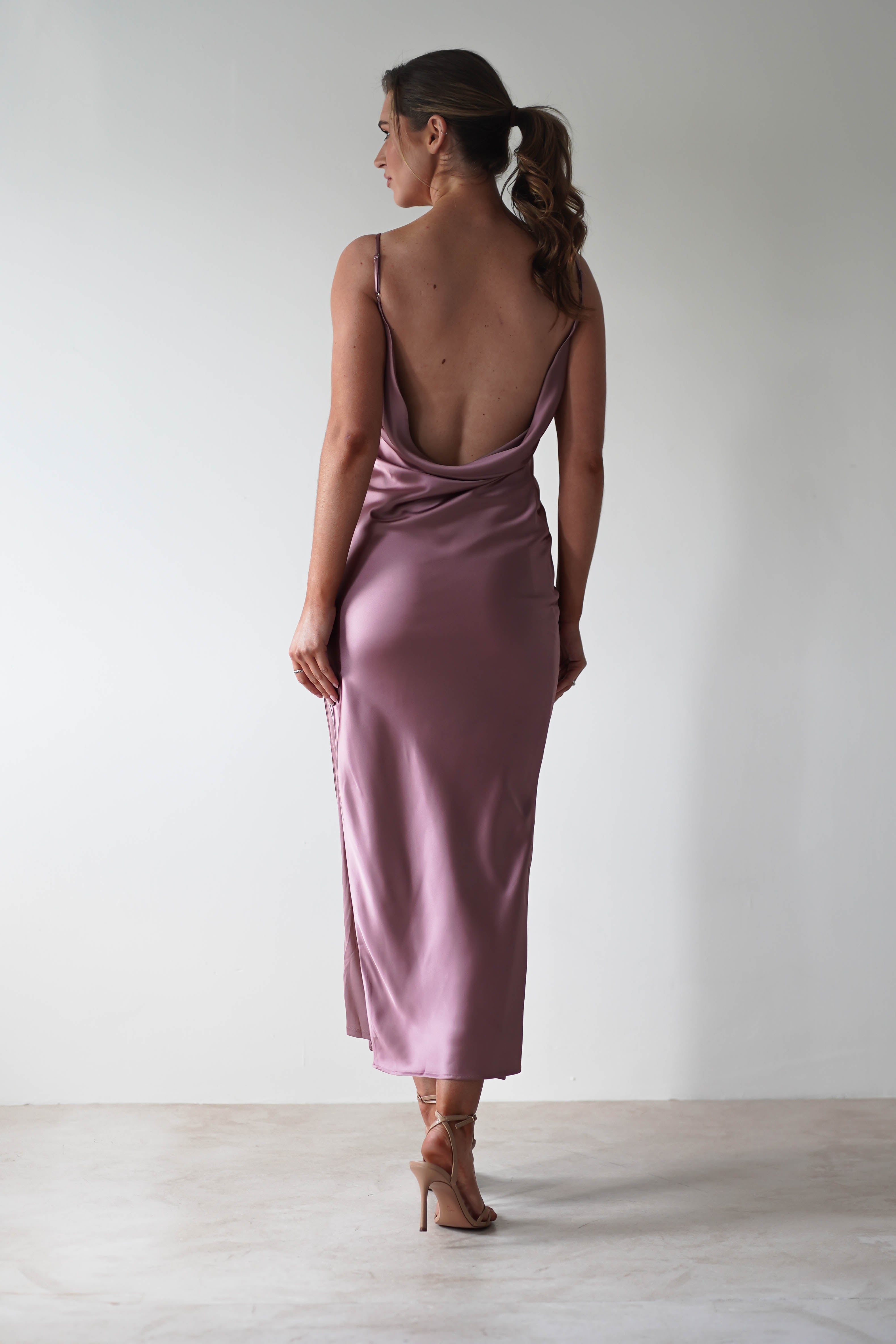 Luiza Low Back Satin Maxi Dress | Mauve - Oh Hello Clothing