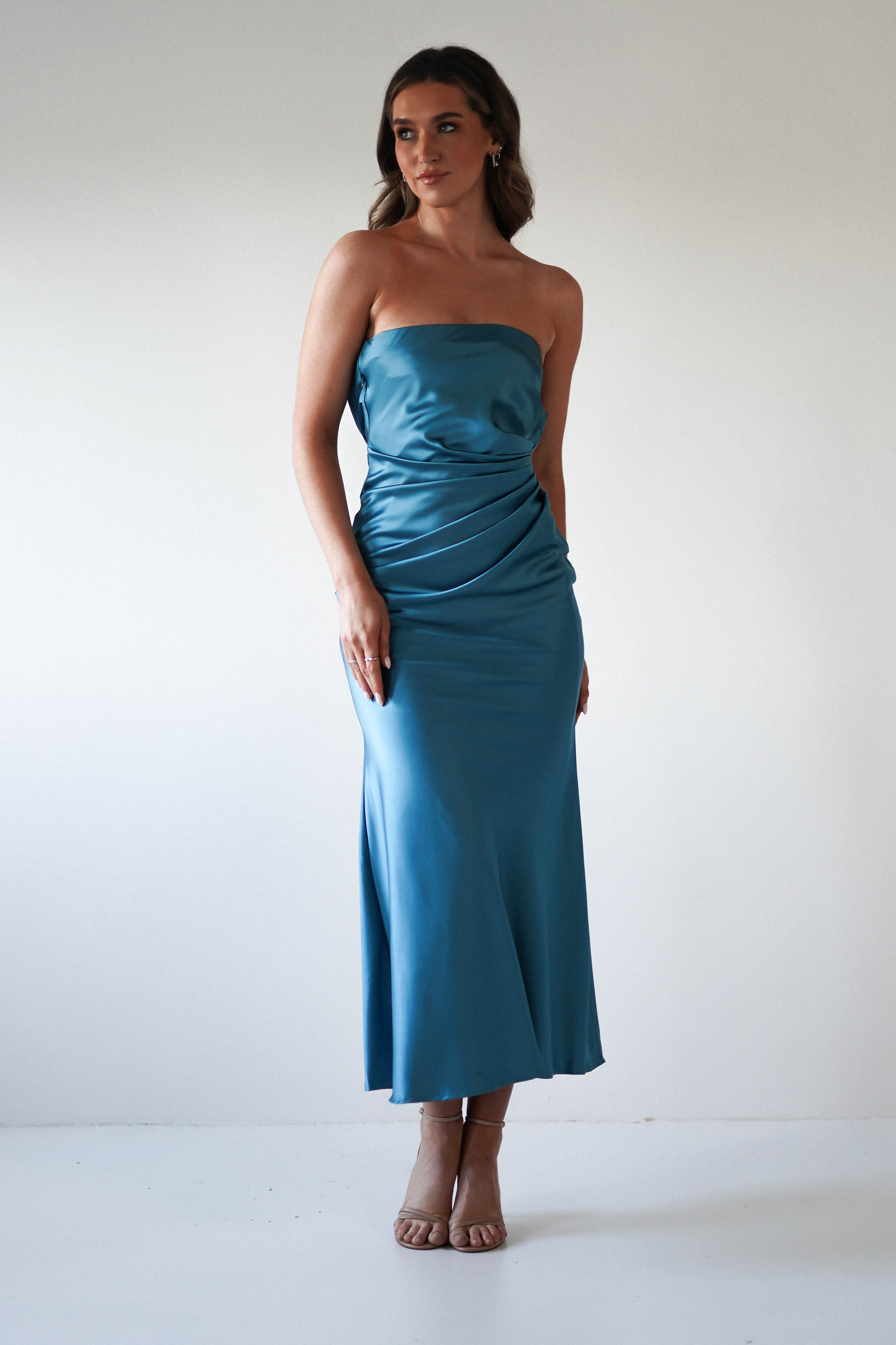 Allegra Gathered Midaxi Dress | Robin Blue - Oh Hello Clothing