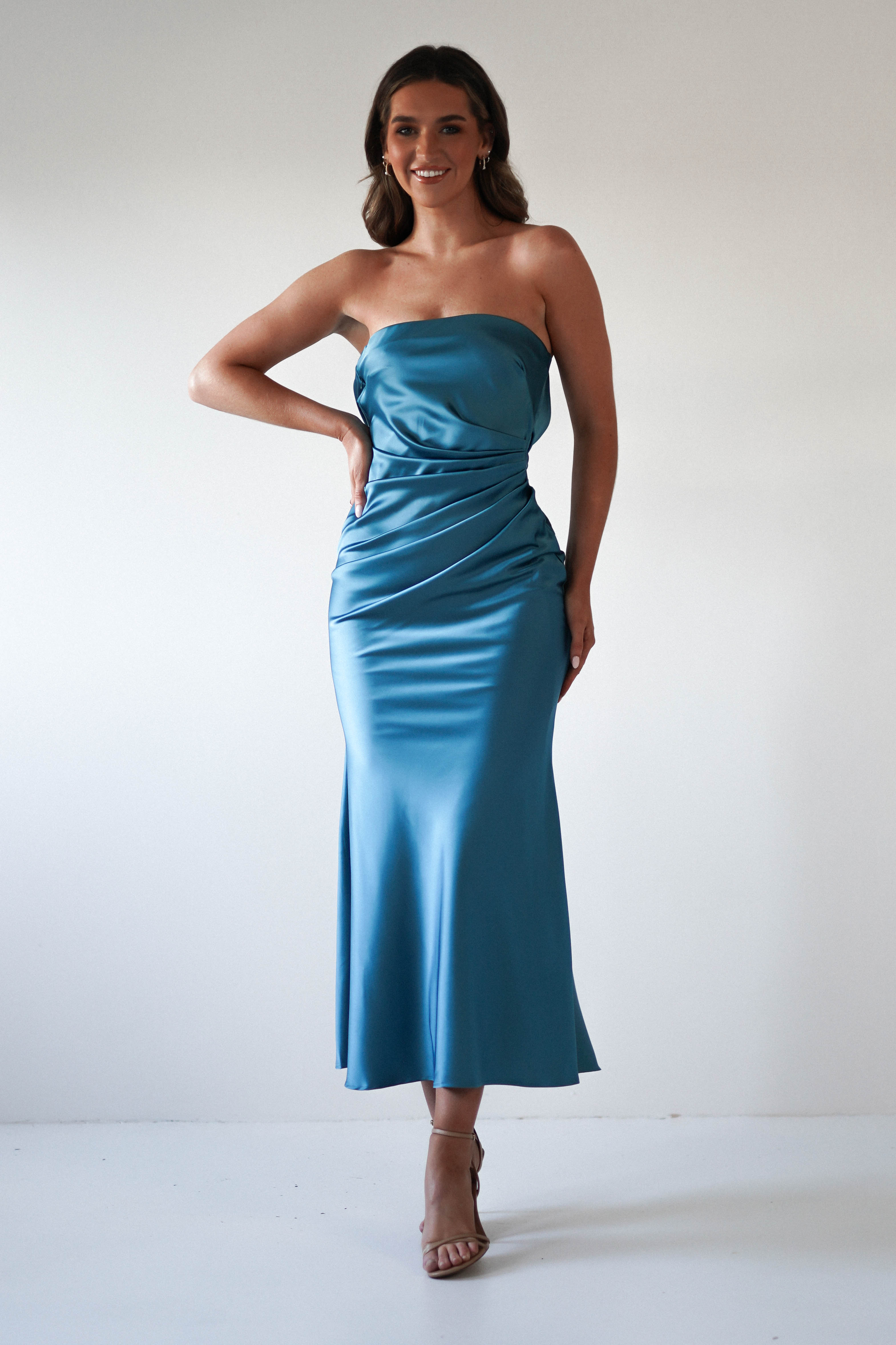 Allegra Gathered Midaxi Dress | Robin Blue - Oh Hello Clothing