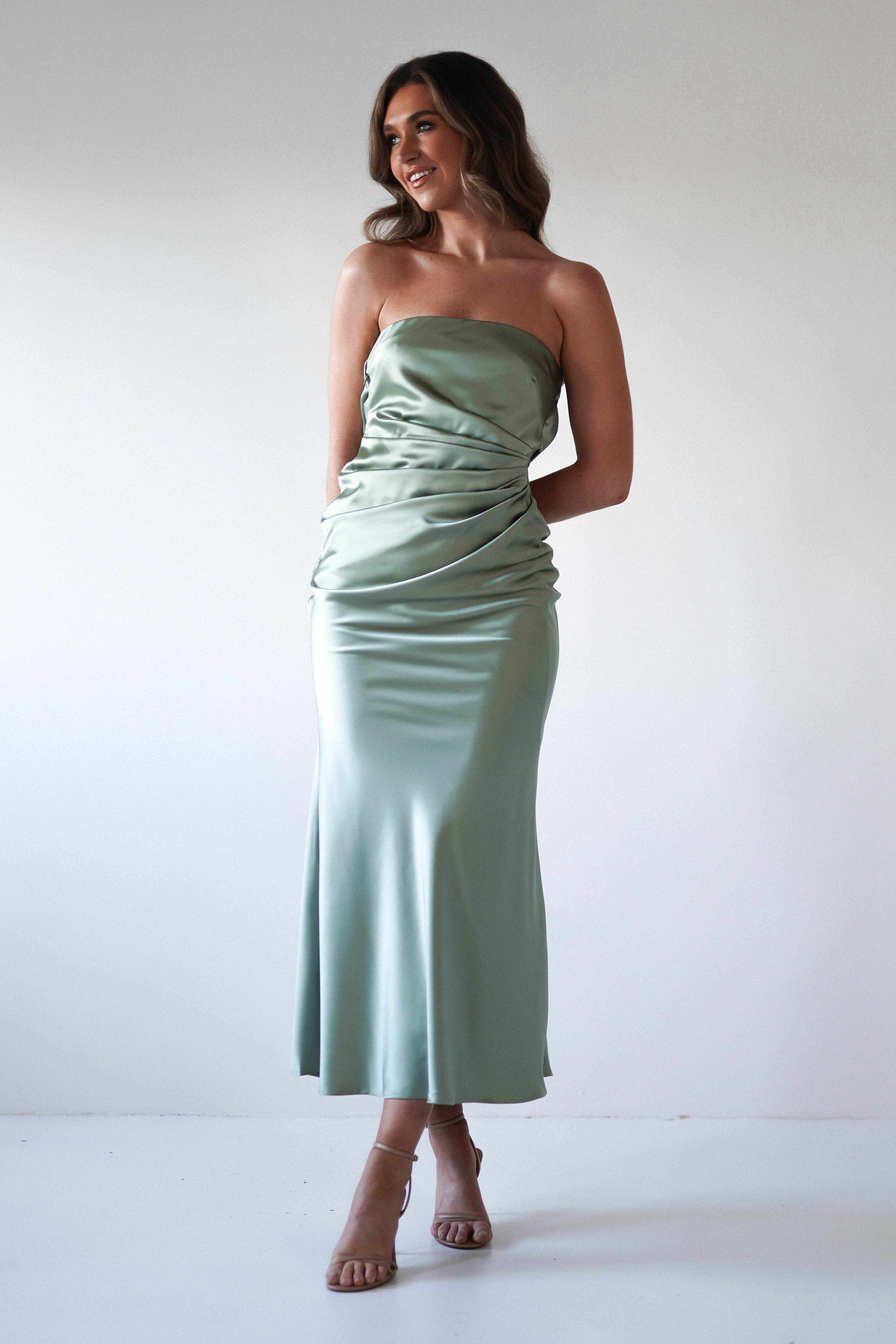 Allegra Gathered Midaxi Dress | Sage - Oh Hello Clothing