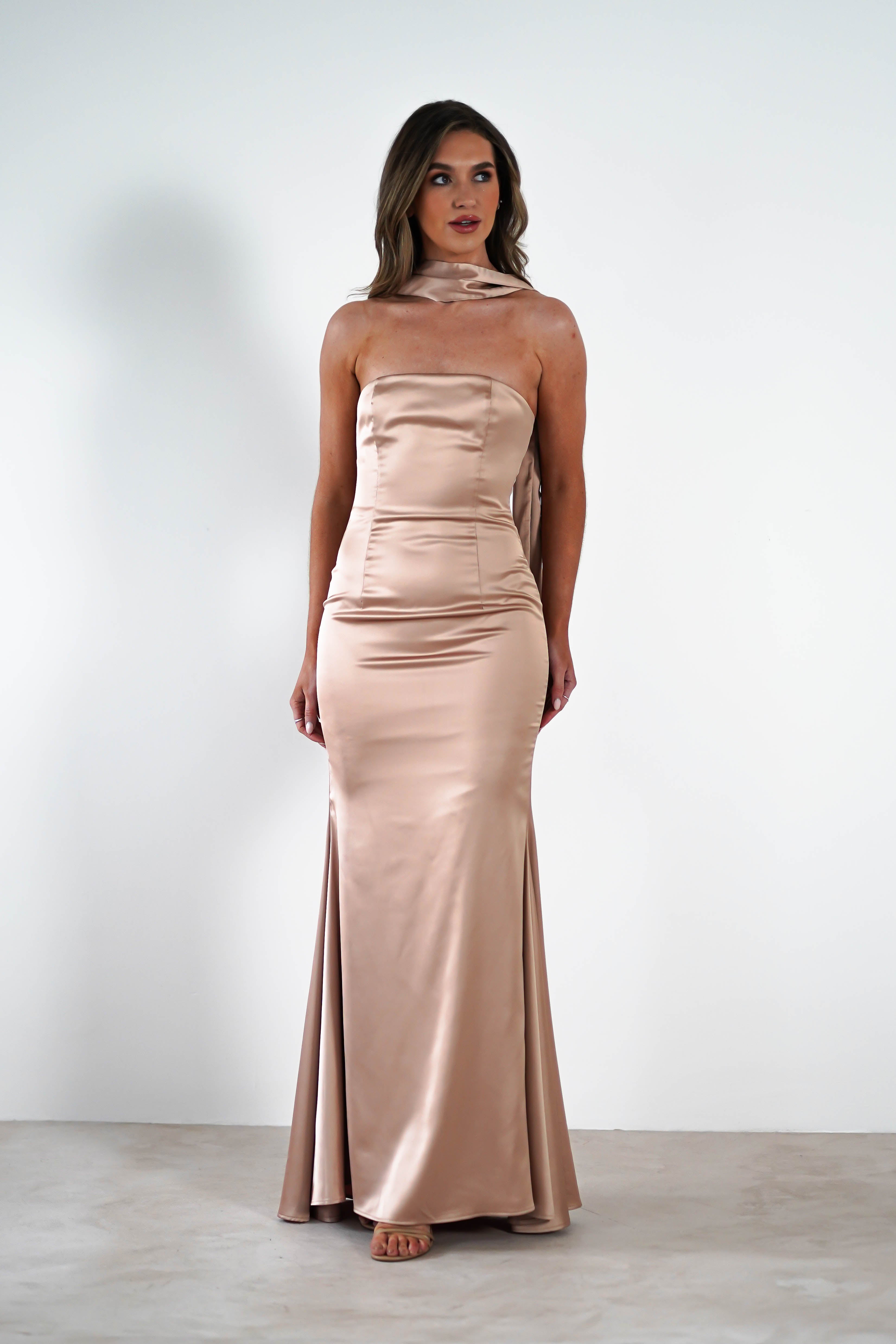 Orellia Satin Strapless Maxi Dress | Gold - Oh Hello Clothing