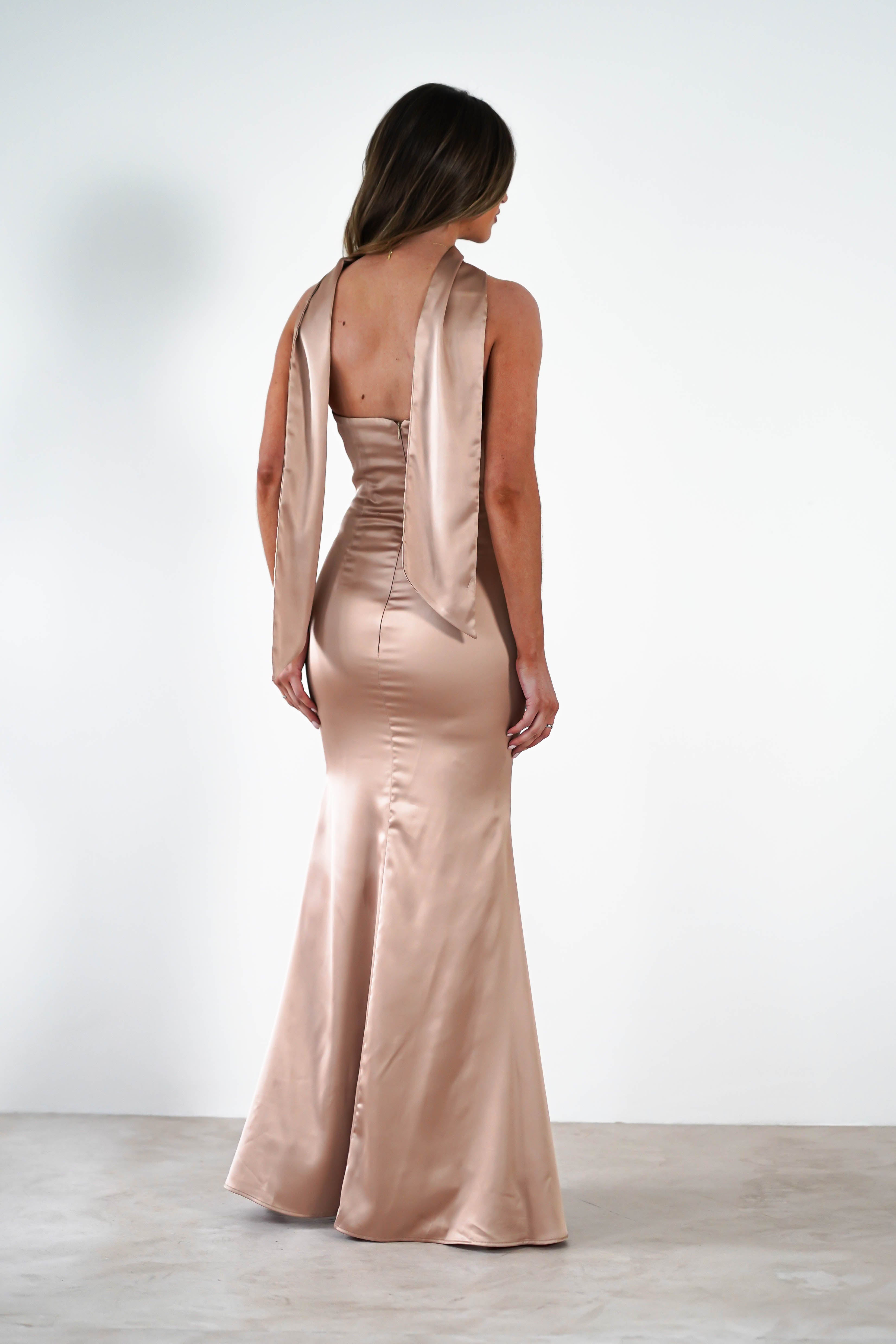 Orellia Satin Strapless Maxi Dress | Gold | Oh Hello Clothing | XS (6)
