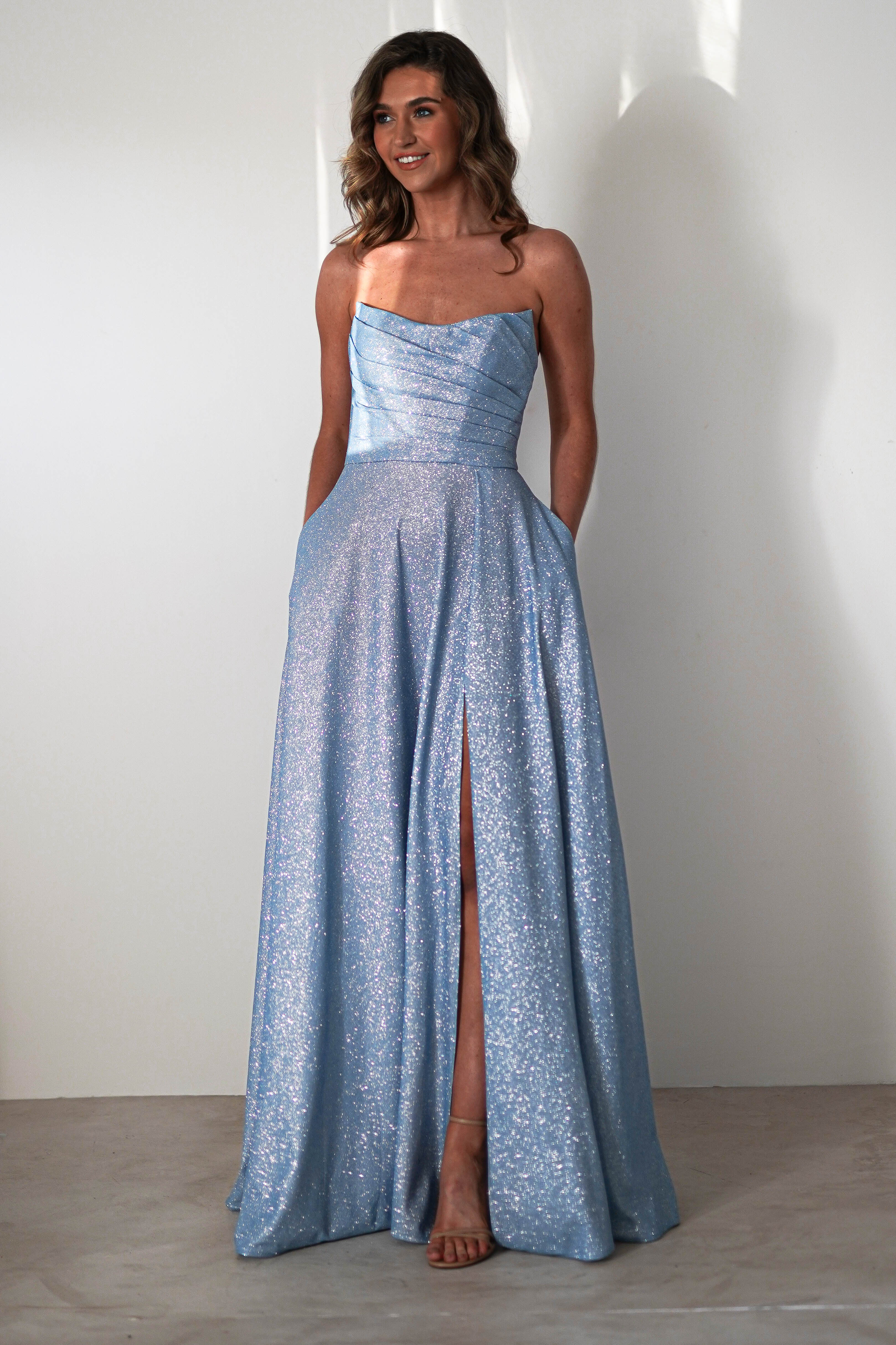 Cassia Strapless Glitter Aline Gown | Blue - Oh Hello Clothing