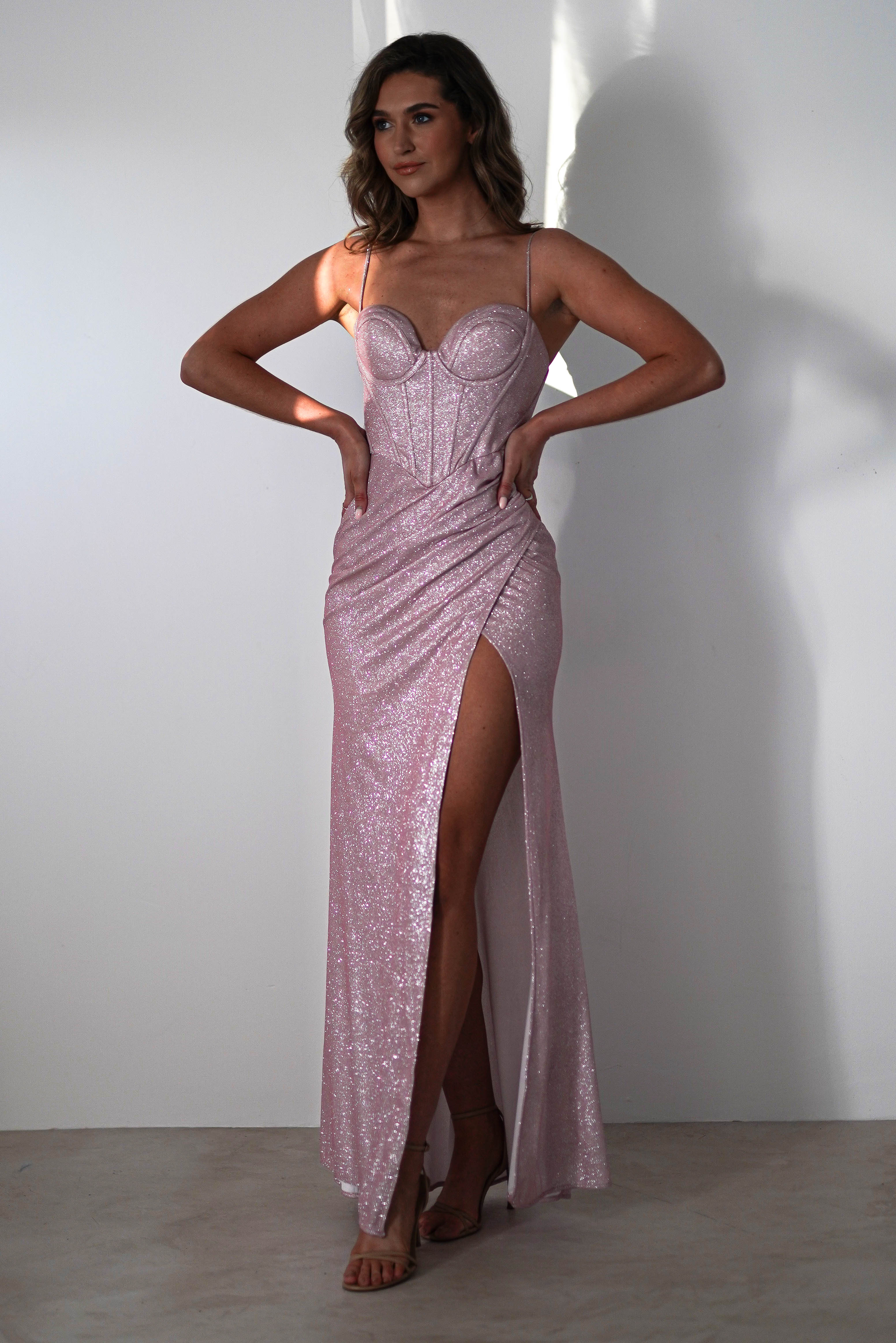 Anastasia Glitter Sweetheart Gown | Blush - Oh Hello Clothing