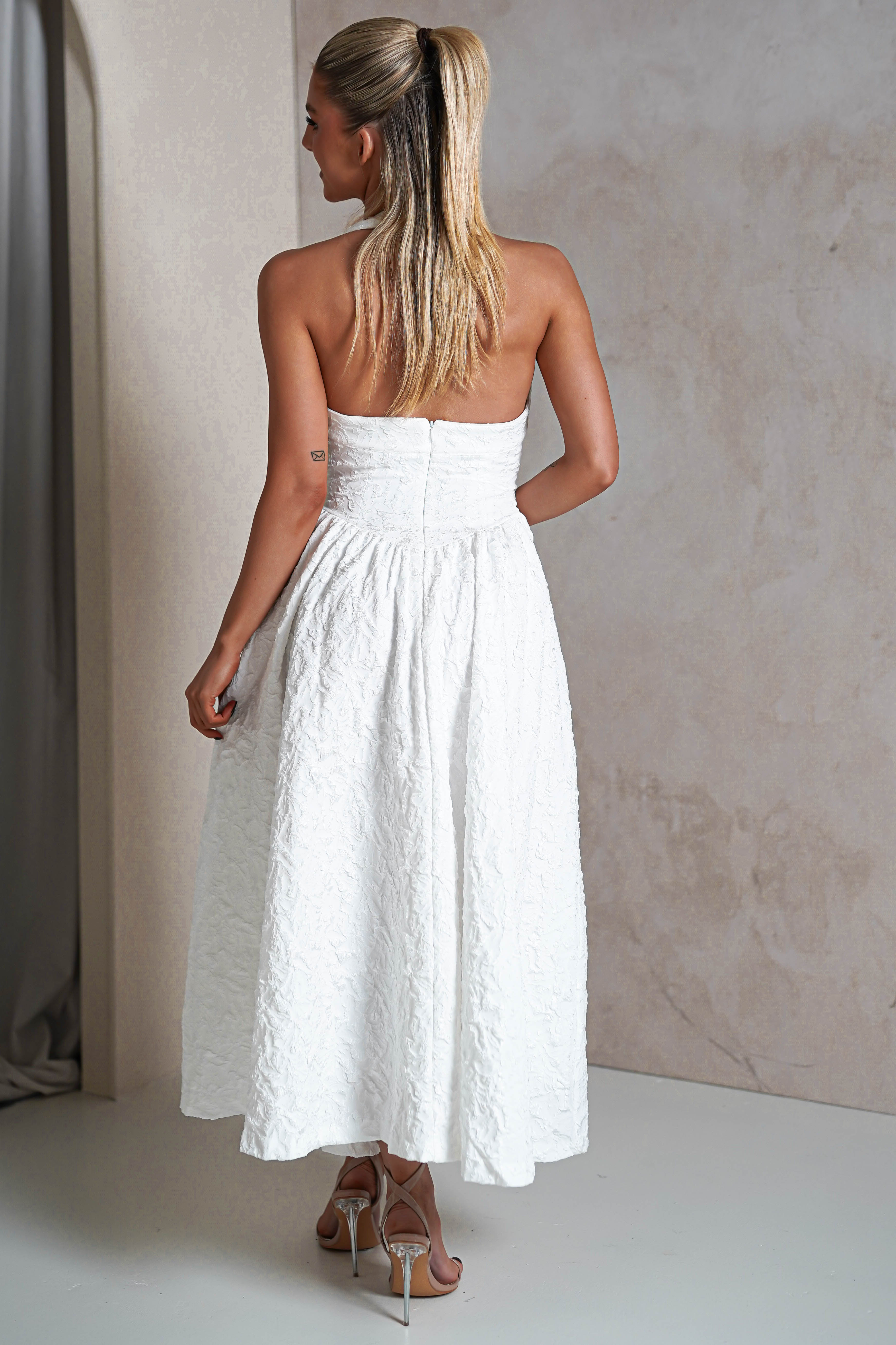 Margot Textured Midaxi Dress | White | Oh Hello Clothing | S (8)