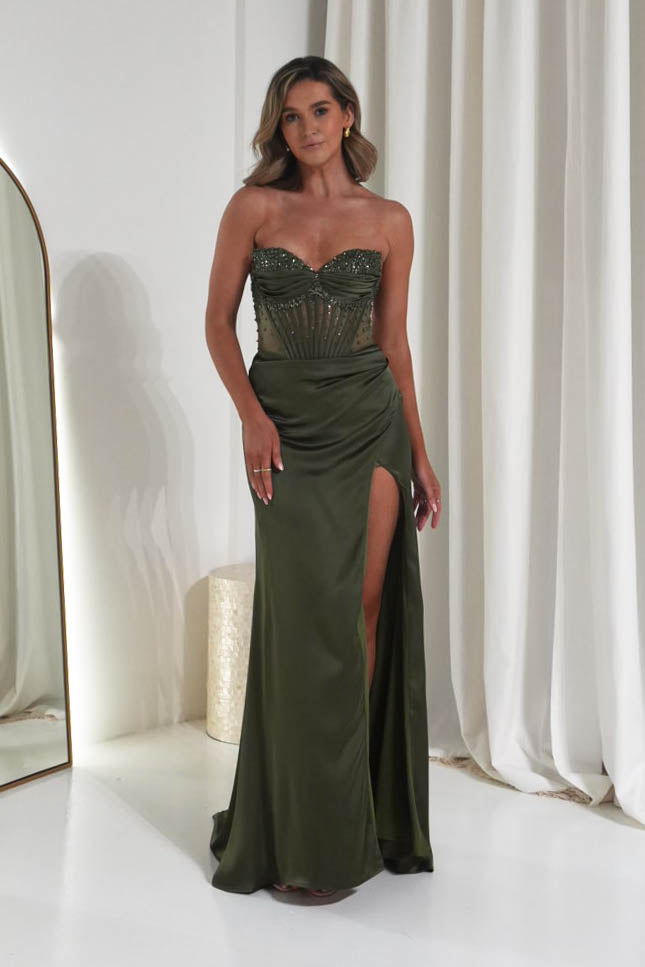 Oh Hello Clothing Debs & Prom Dresses 1*Done-Theodora Strapless Embellished Gown | olive