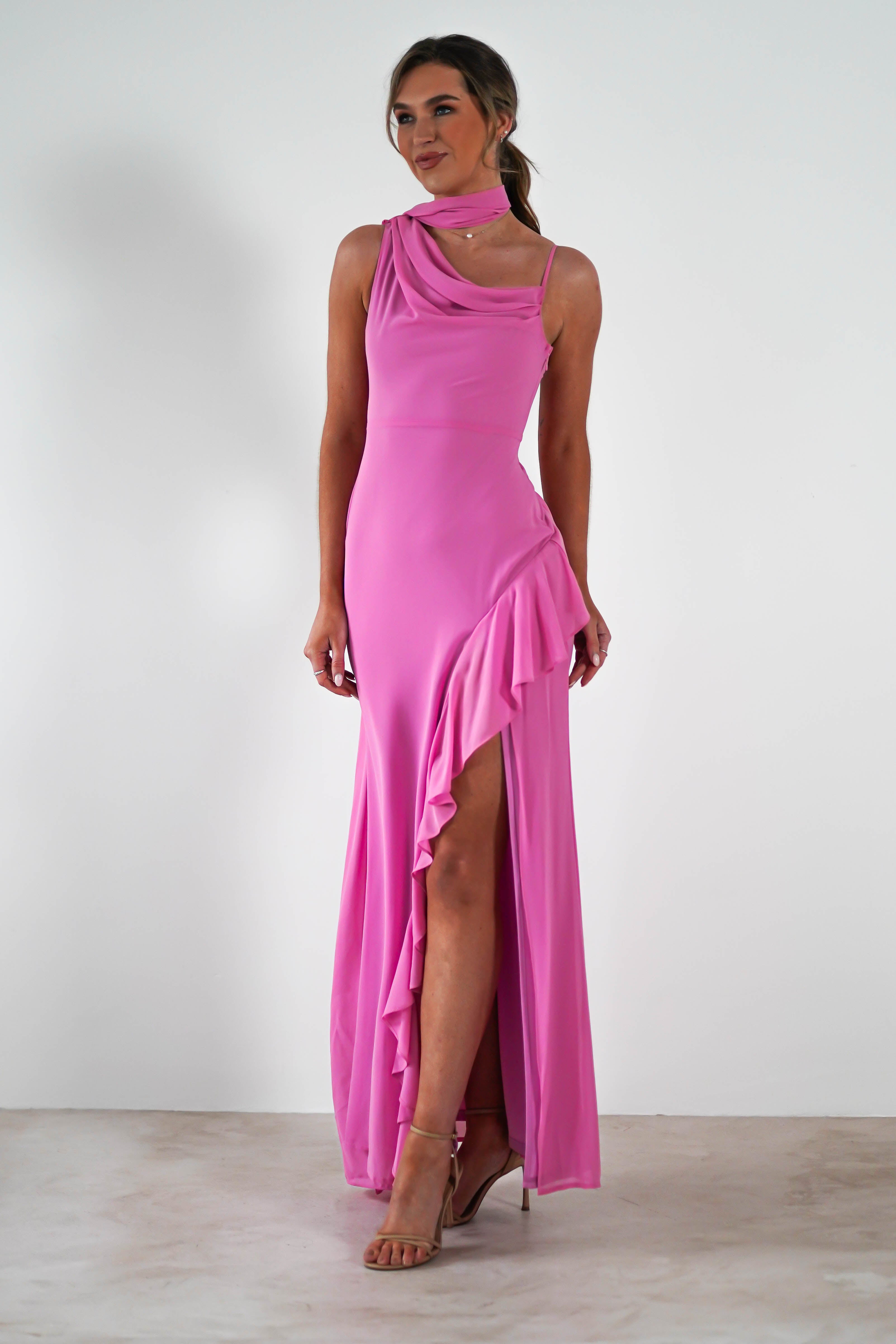Rosella Ruffle Detail Maxi Dress | Fuchsia | Oh Hello Clothing | S (8)