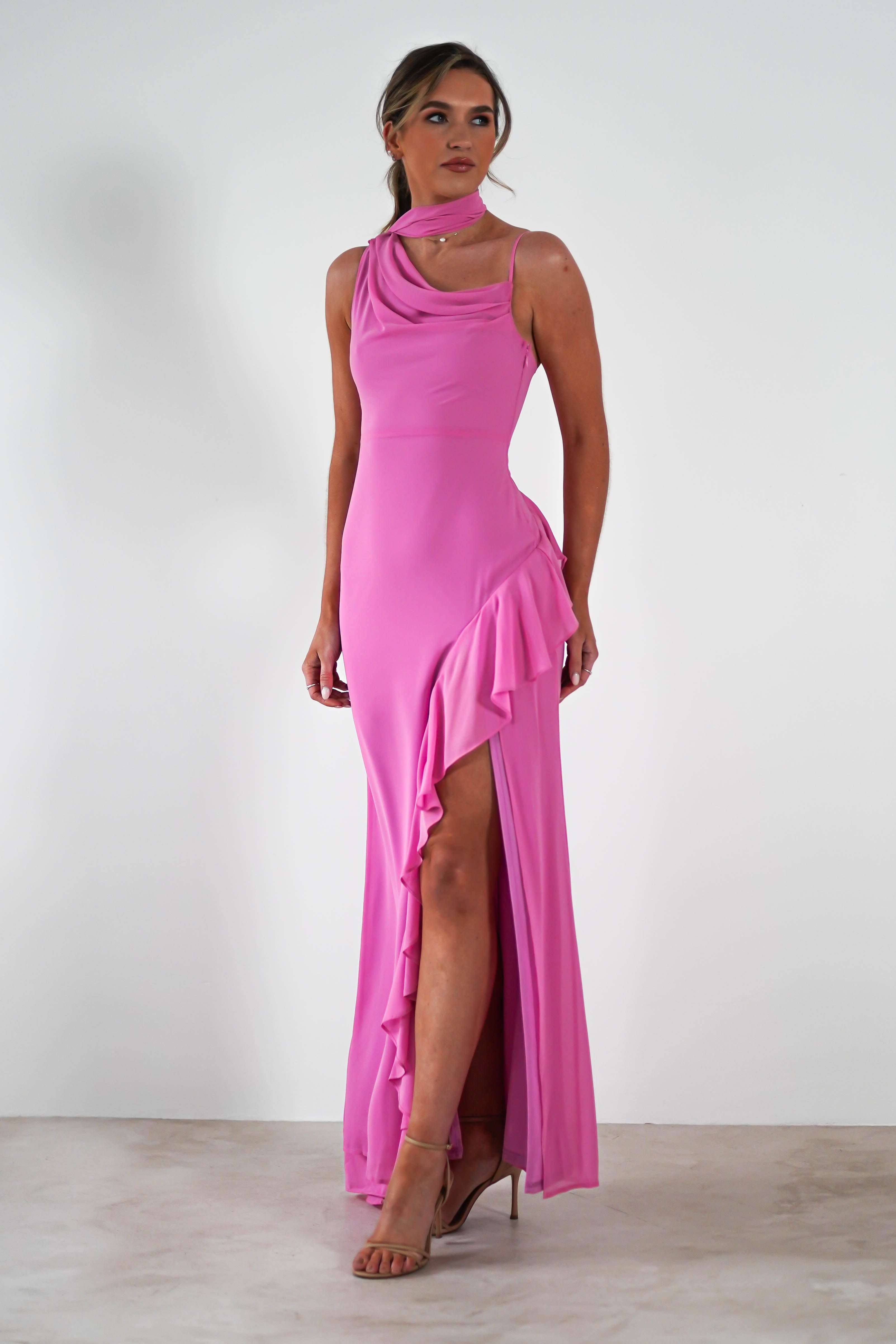 Rosella Ruffle Detail Maxi Dress | Fuchsia - Oh Hello Clothing