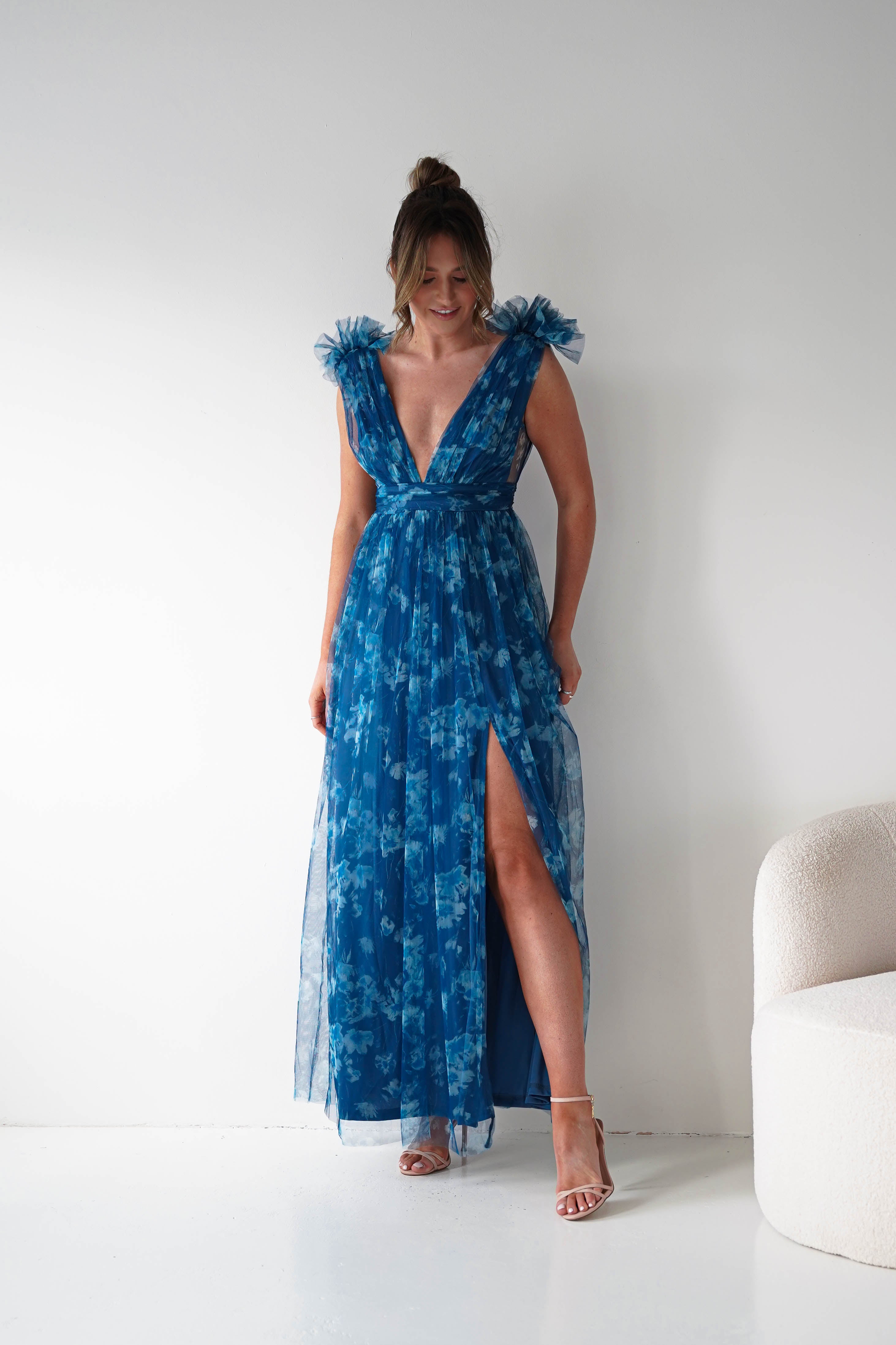 Oh Hello Clothing Women > Clothing > Dresses 1*DONE-Valentina Tulle Floral Maxi Dress | NAVYBLUE