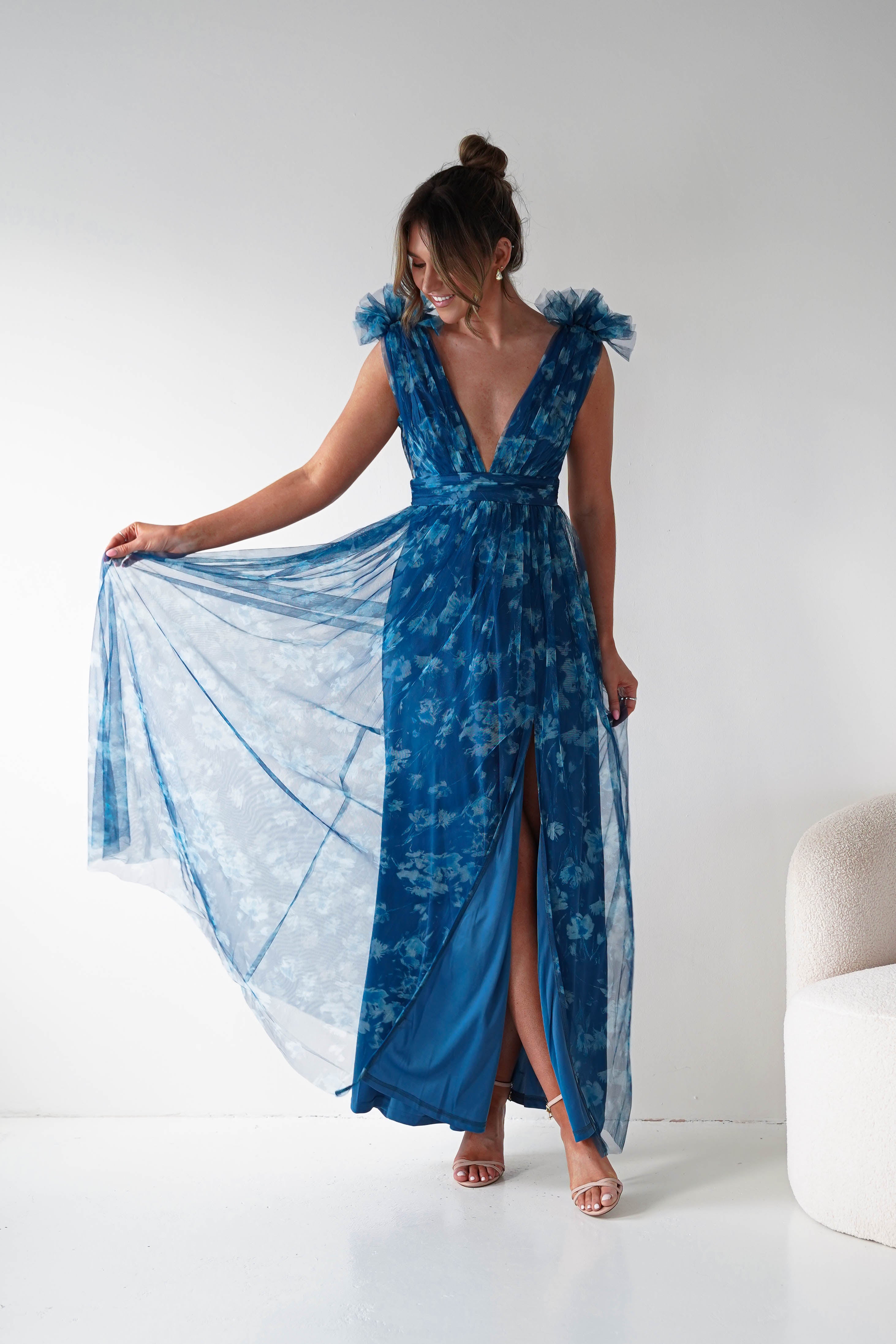 Oh Hello Clothing Women > Clothing > Dresses 1*DONE-Valentina Tulle Floral Maxi Dress | NAVYBLUE