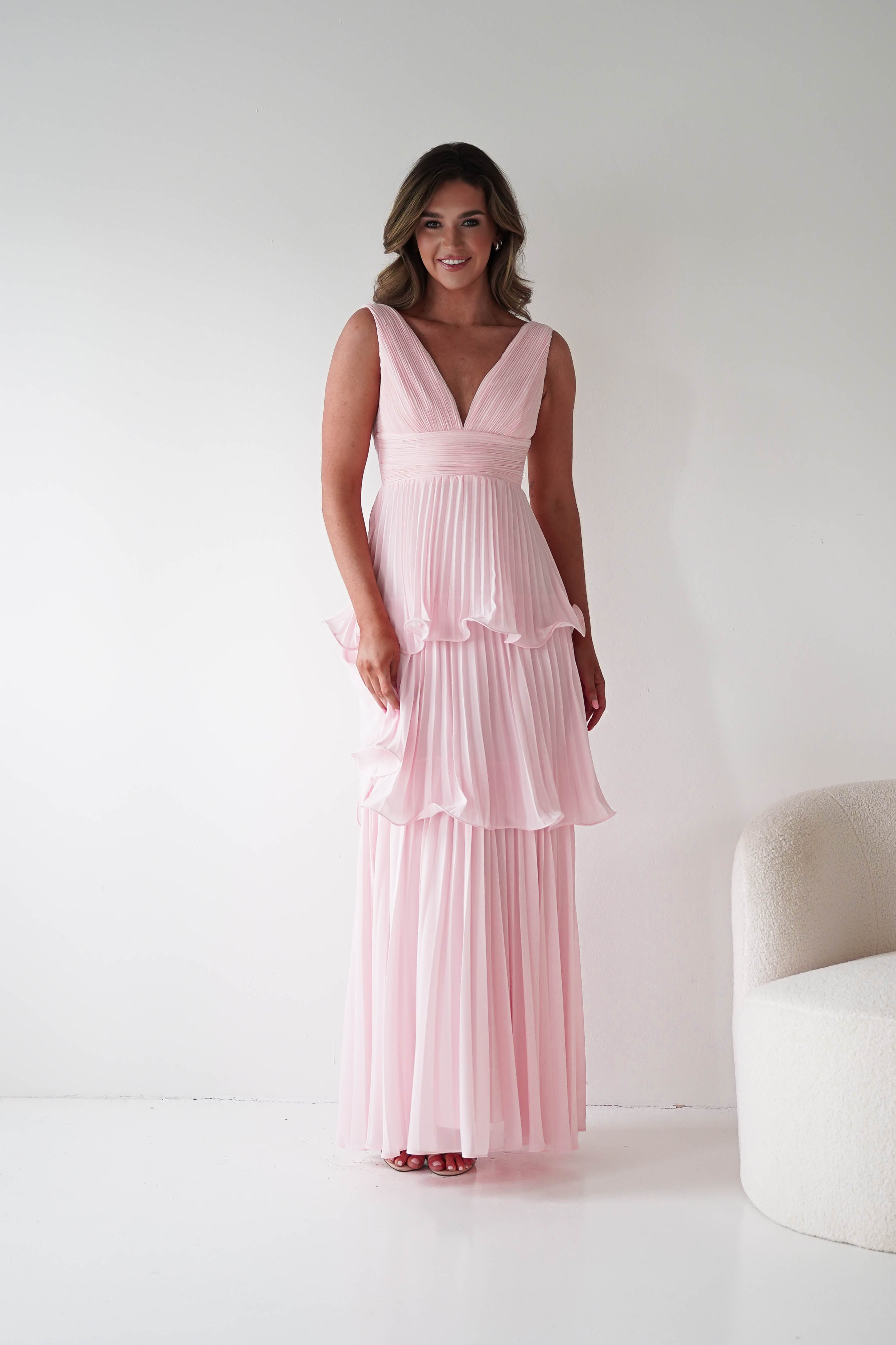 Oh Hello Clothing Women > Clothing > Dresses 1*DONE-Vina Tiered Pleated Layered Maxi Dress | New colour Pink