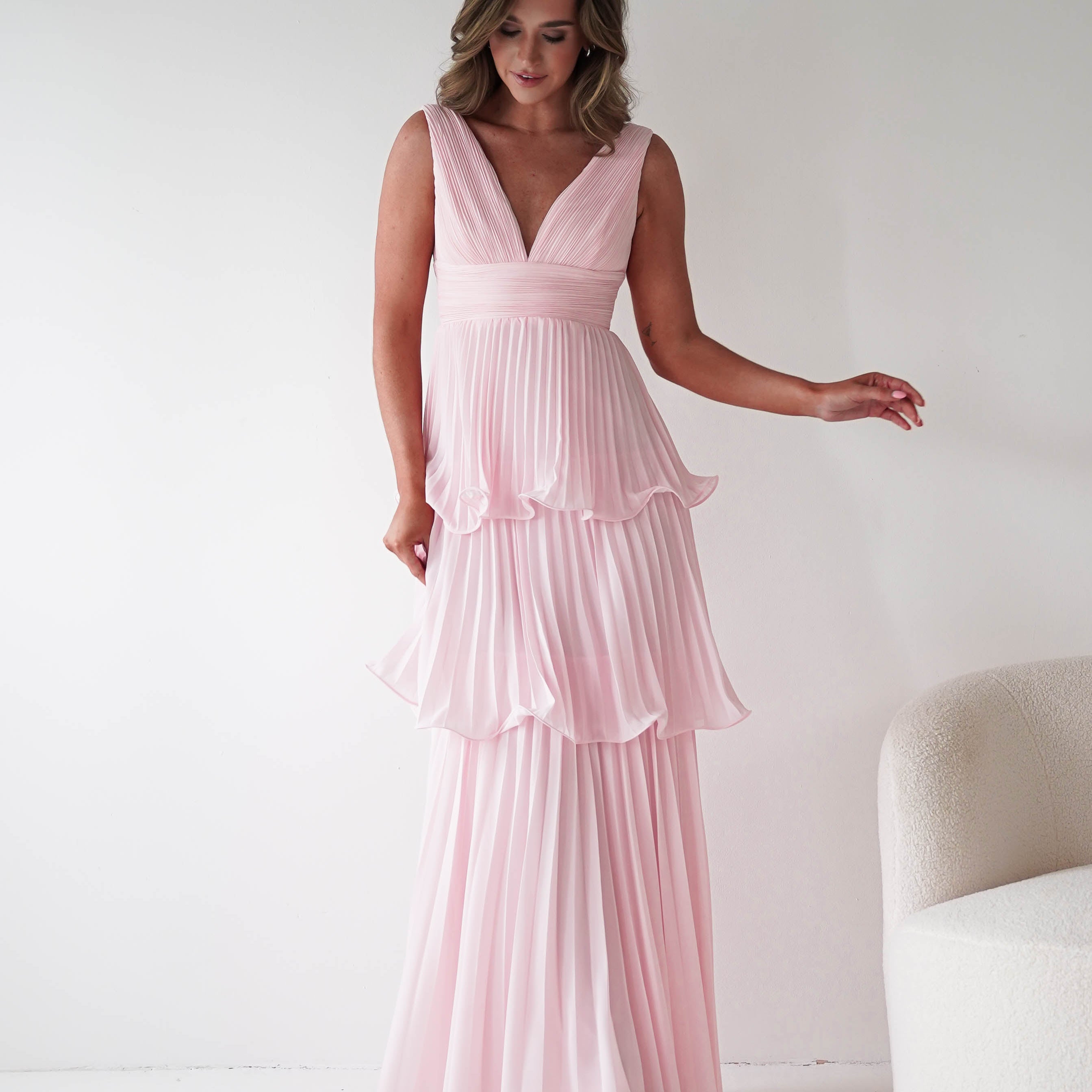 Oh Hello Clothing Women > Clothing > Dresses 1*DONE-Vina Tiered Pleated Layered Maxi Dress | New colour Pink