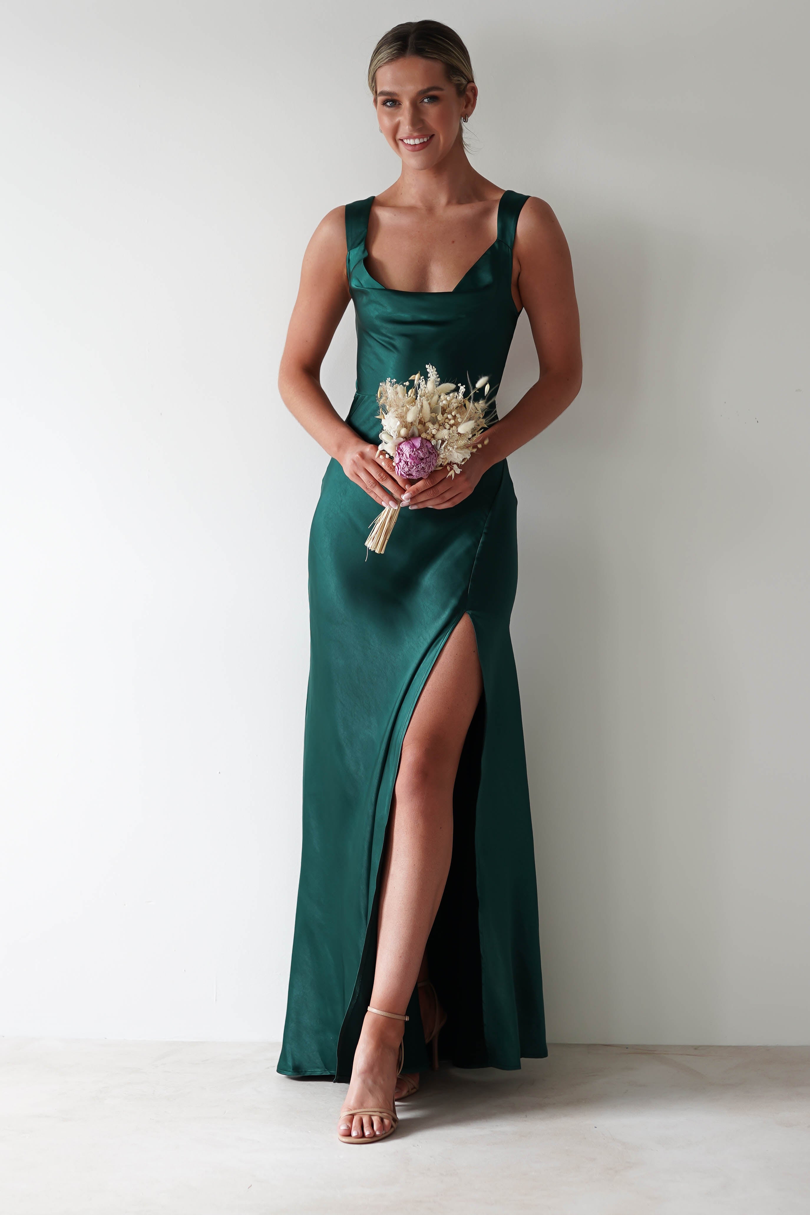 Riviera Soft Satin Maxi Gown | Forest Green - Oh Hello Clothing