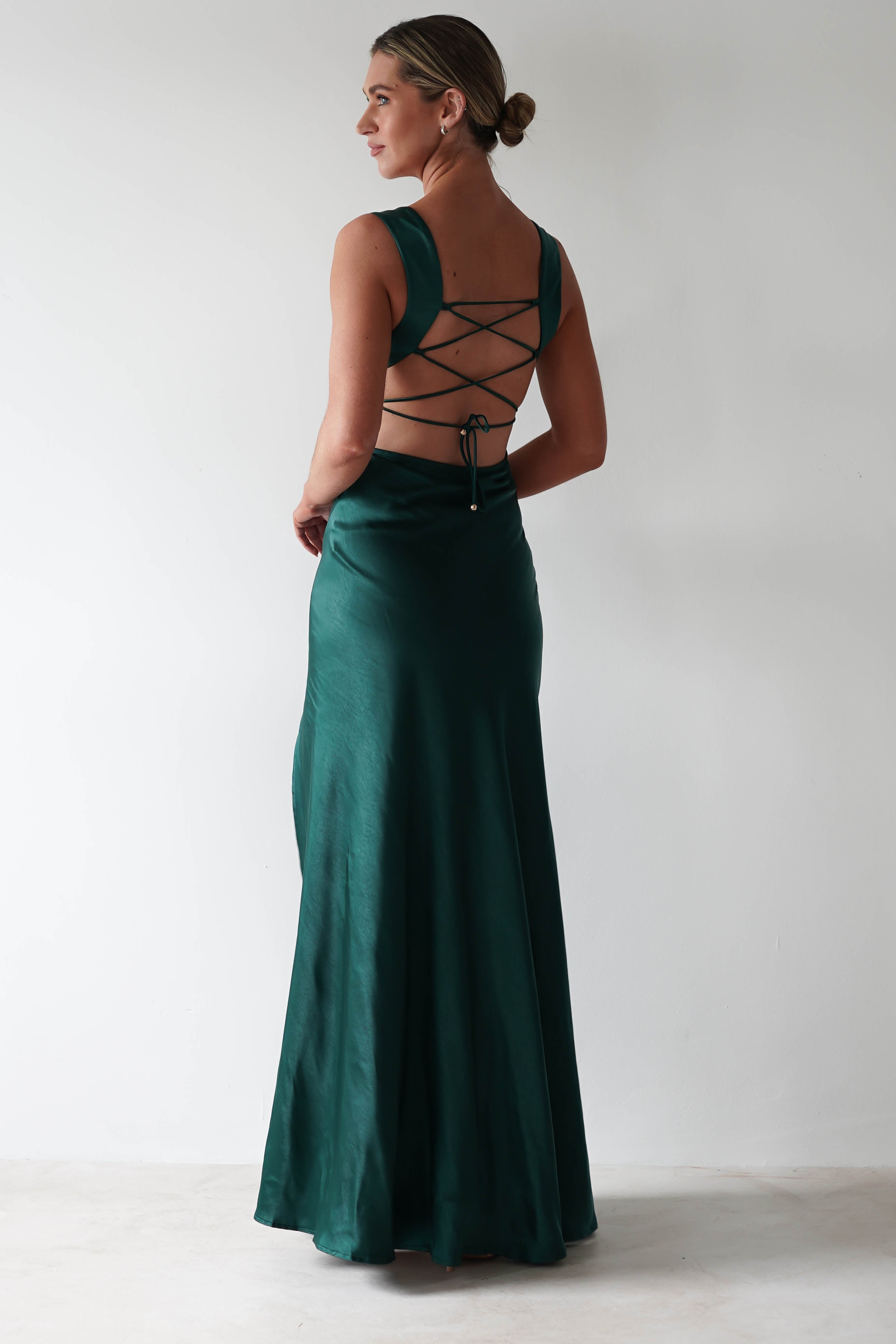 Riviera Soft Satin Maxi Gown | Forest Green - Oh Hello Clothing