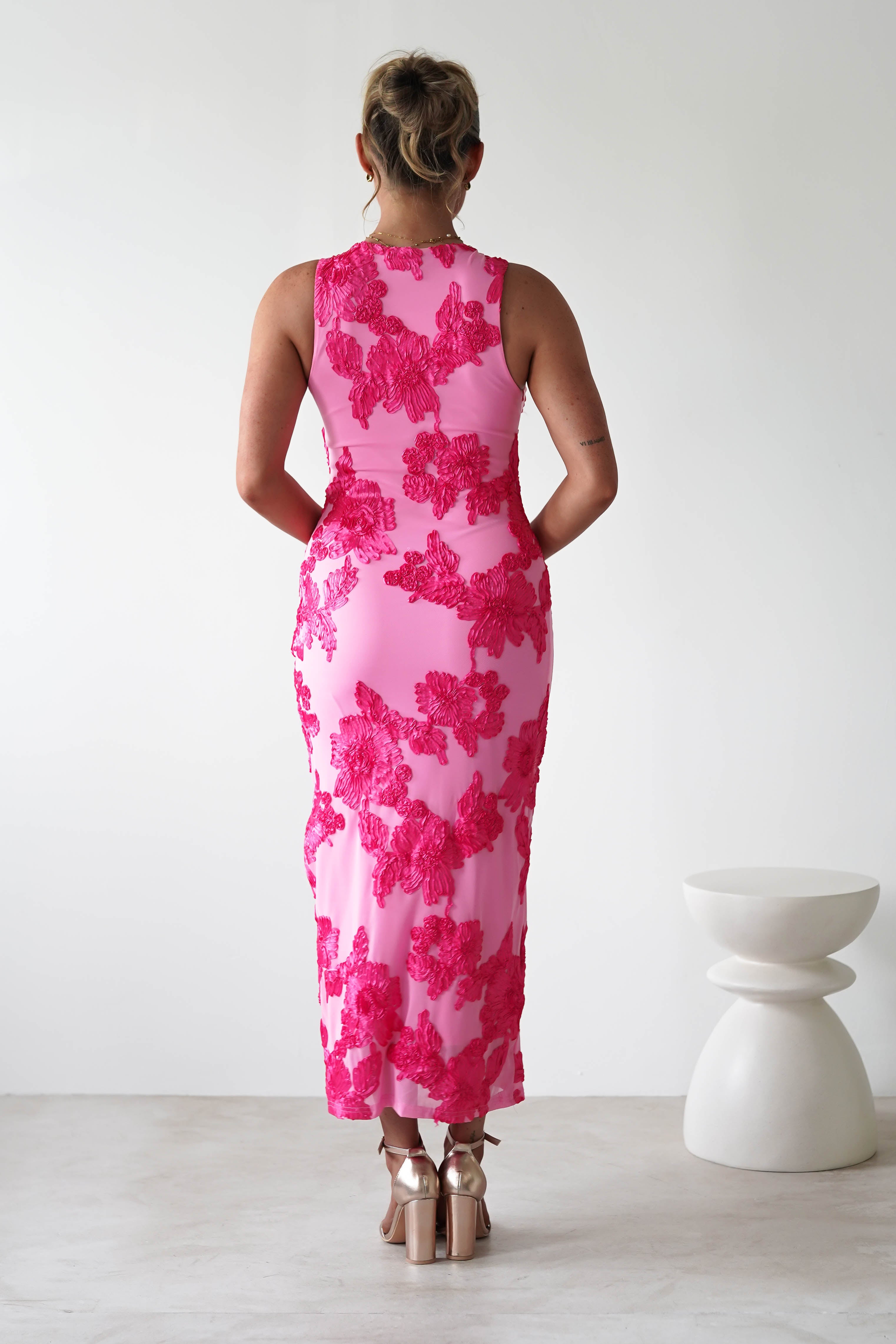 Eliana Bodycon Midi Dress | Pink Textured | Oh Hello Clothing | S (8)