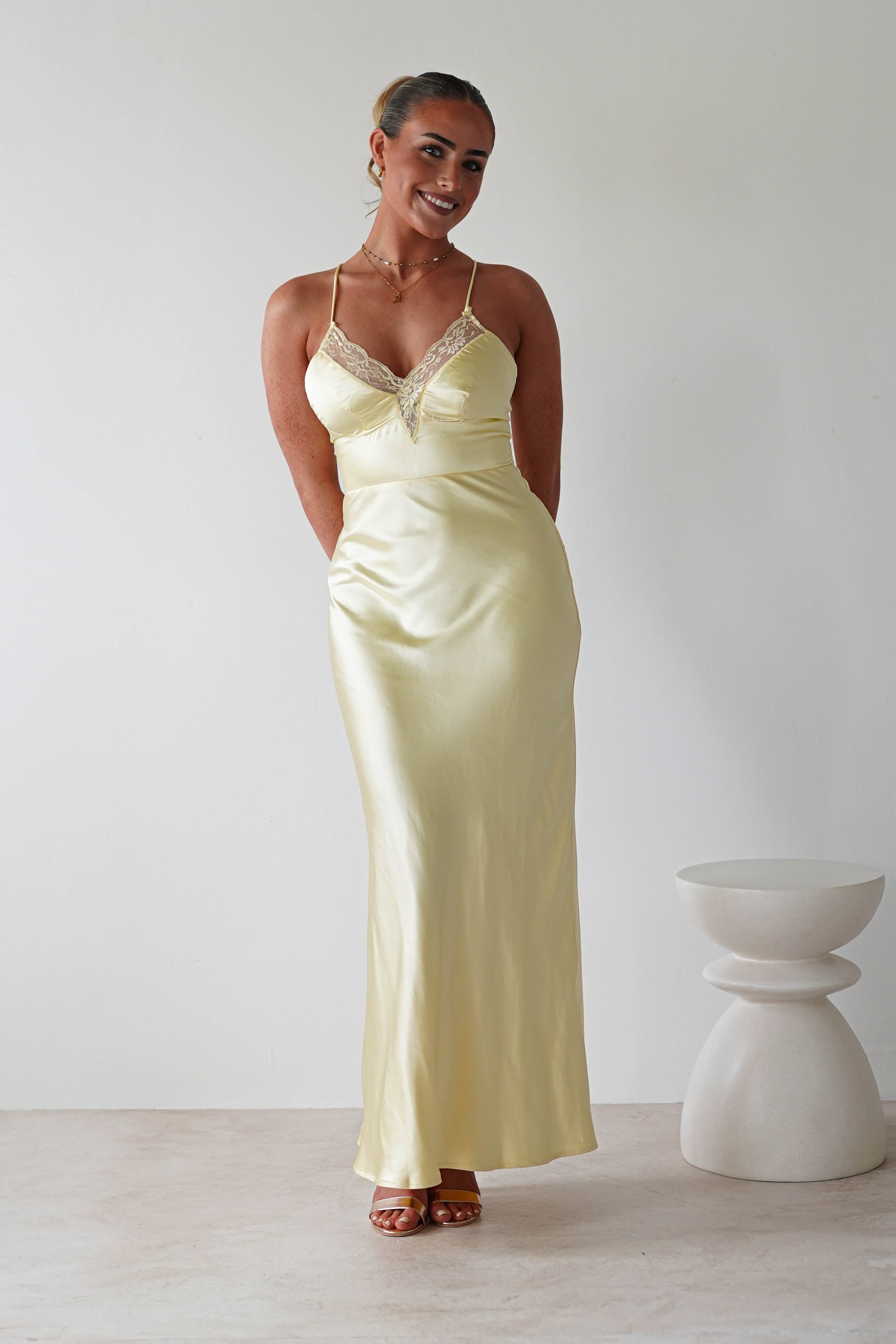 Dawn Soft Satin Maxi Dress | Yellow | Oh Hello Clothing | XS (6)