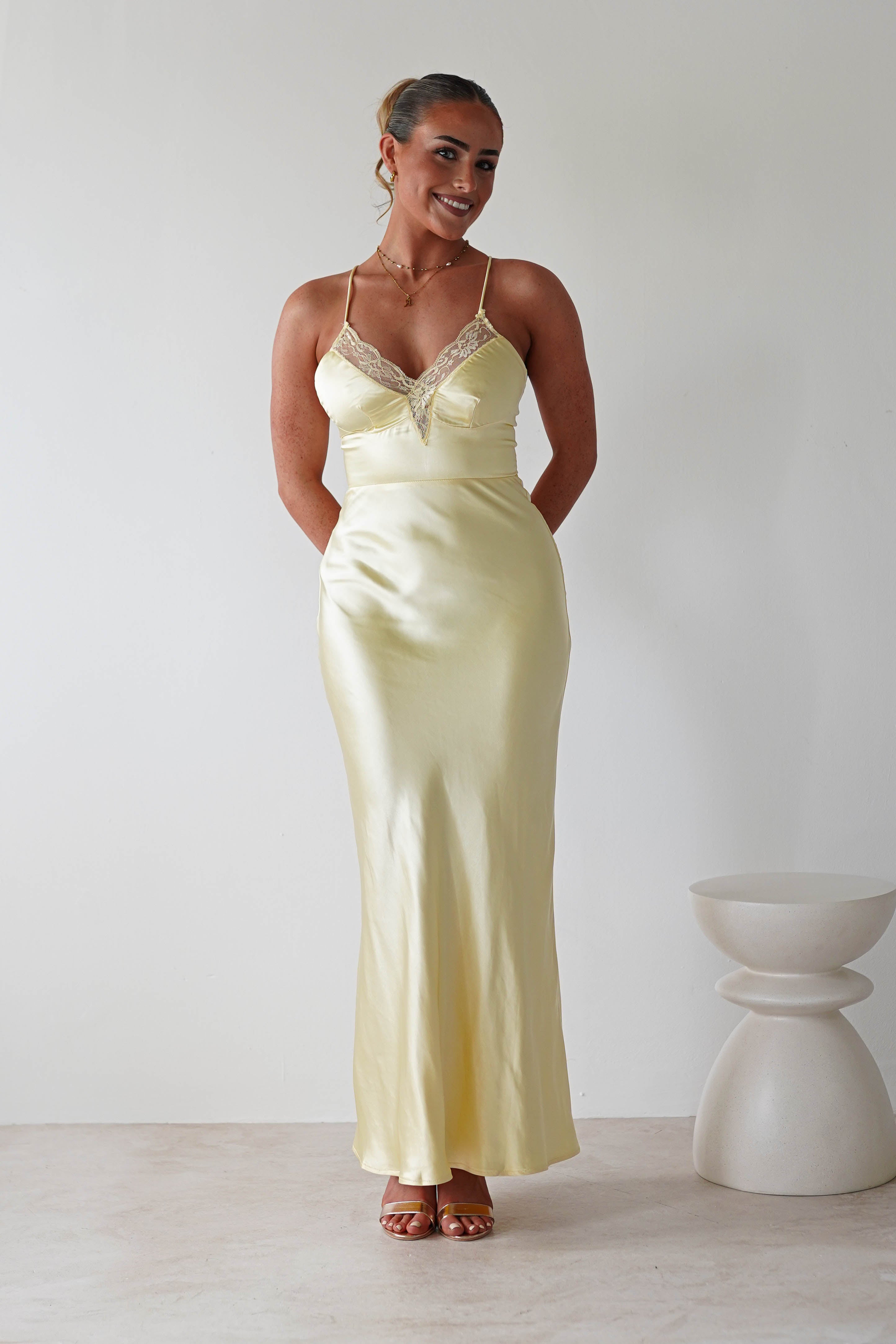 Dawn Soft Satin Maxi Dress | Yellow | Oh Hello Clothing | XS (6)