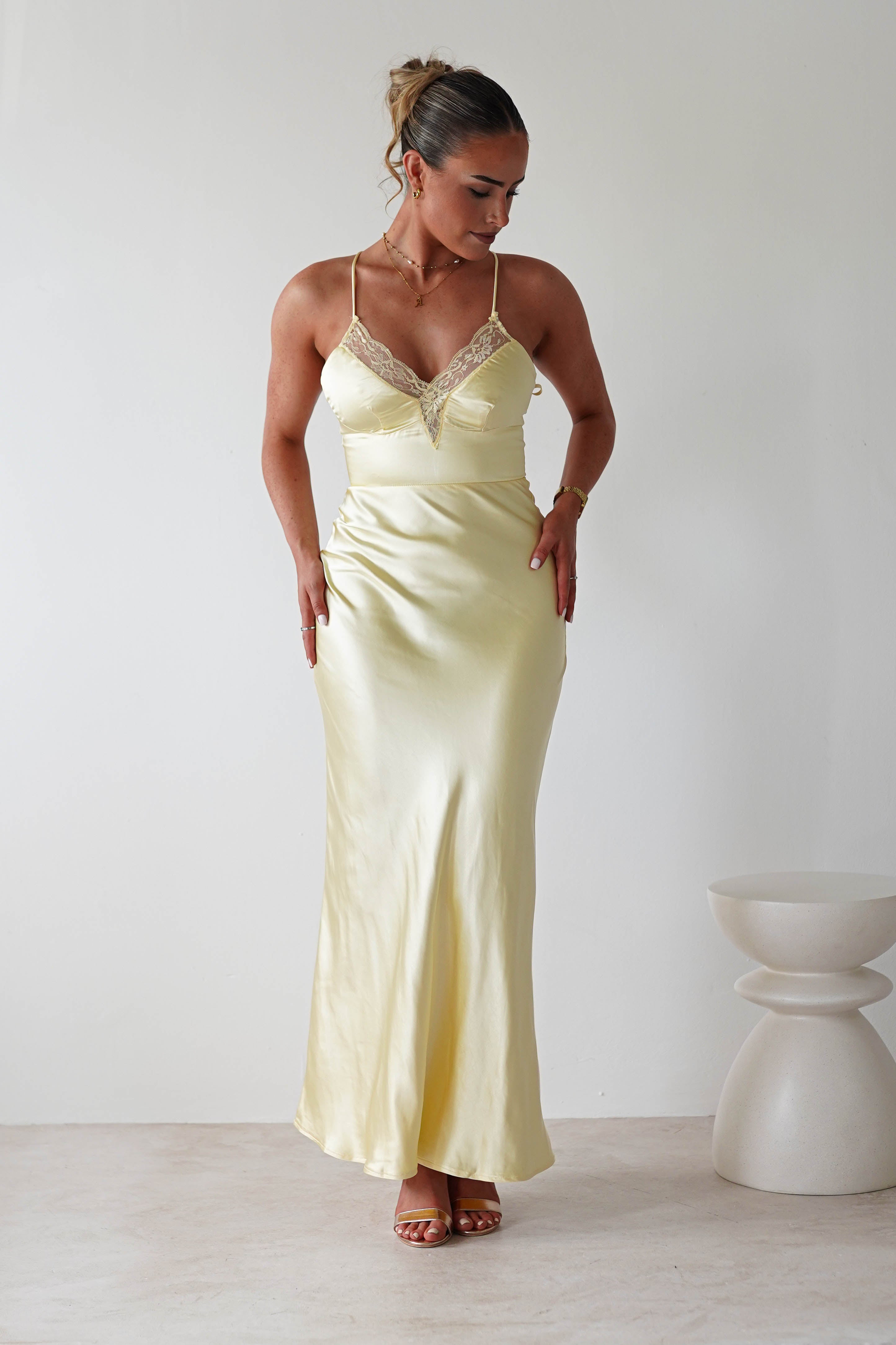 Dawn Soft Satin Maxi Dress | Yellow | Oh Hello Clothing | XS (6)