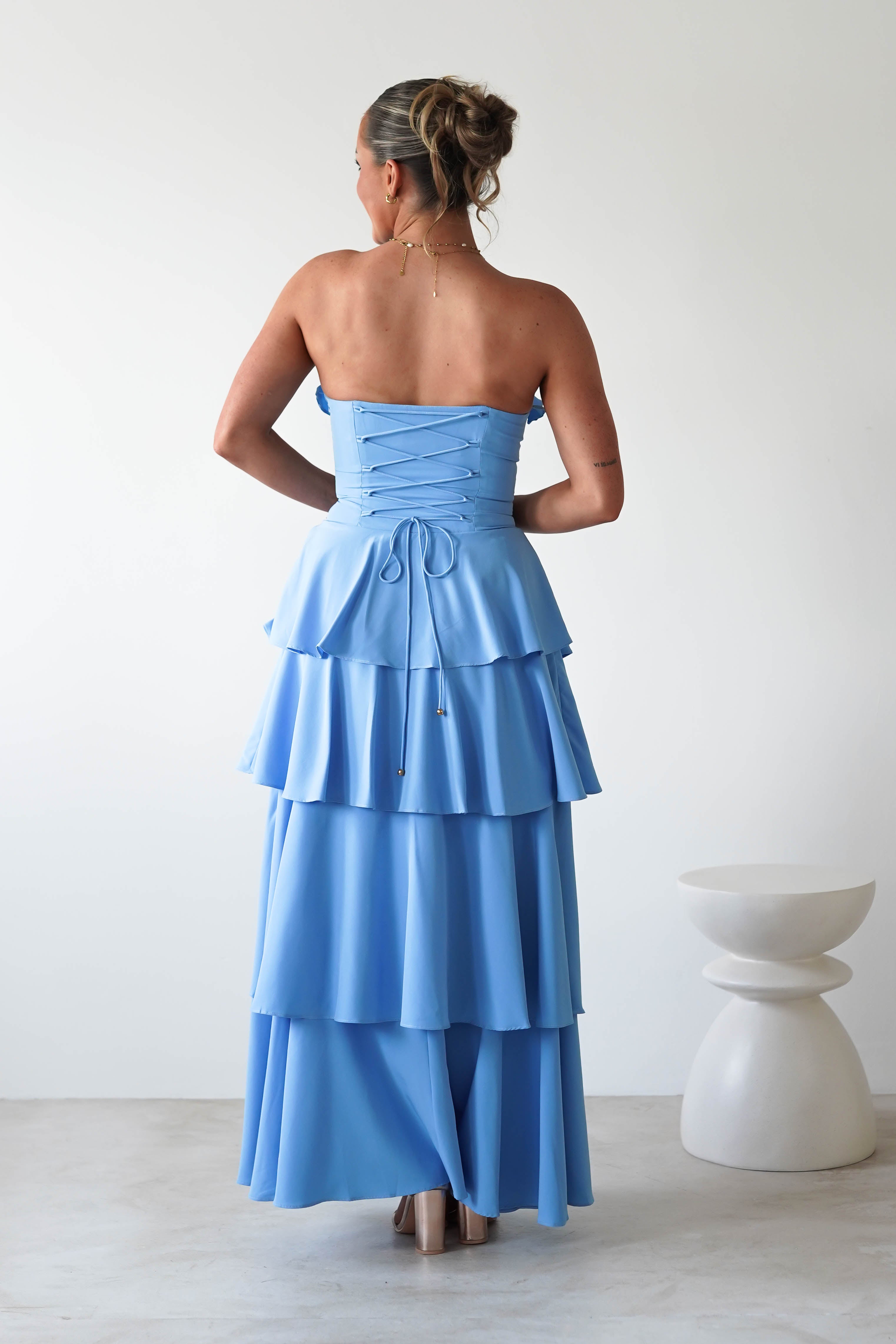 Freya Ruffle Strapless Maxi Dress | Blue | Oh Hello Clothing | XS (6)